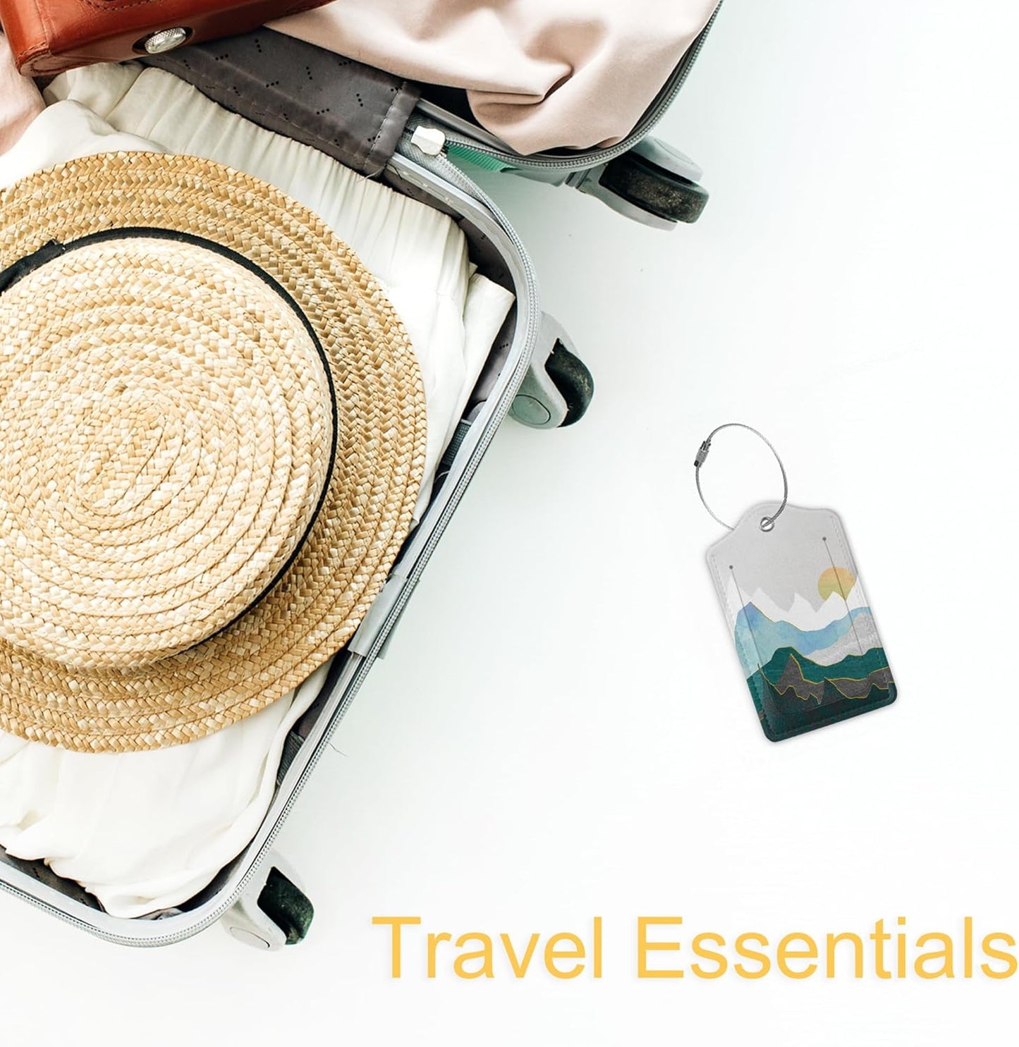 Luggage Tag,Mountains Landscape Sunset Luggage Tags for Suitcases with Privacy Name Id Card PU
