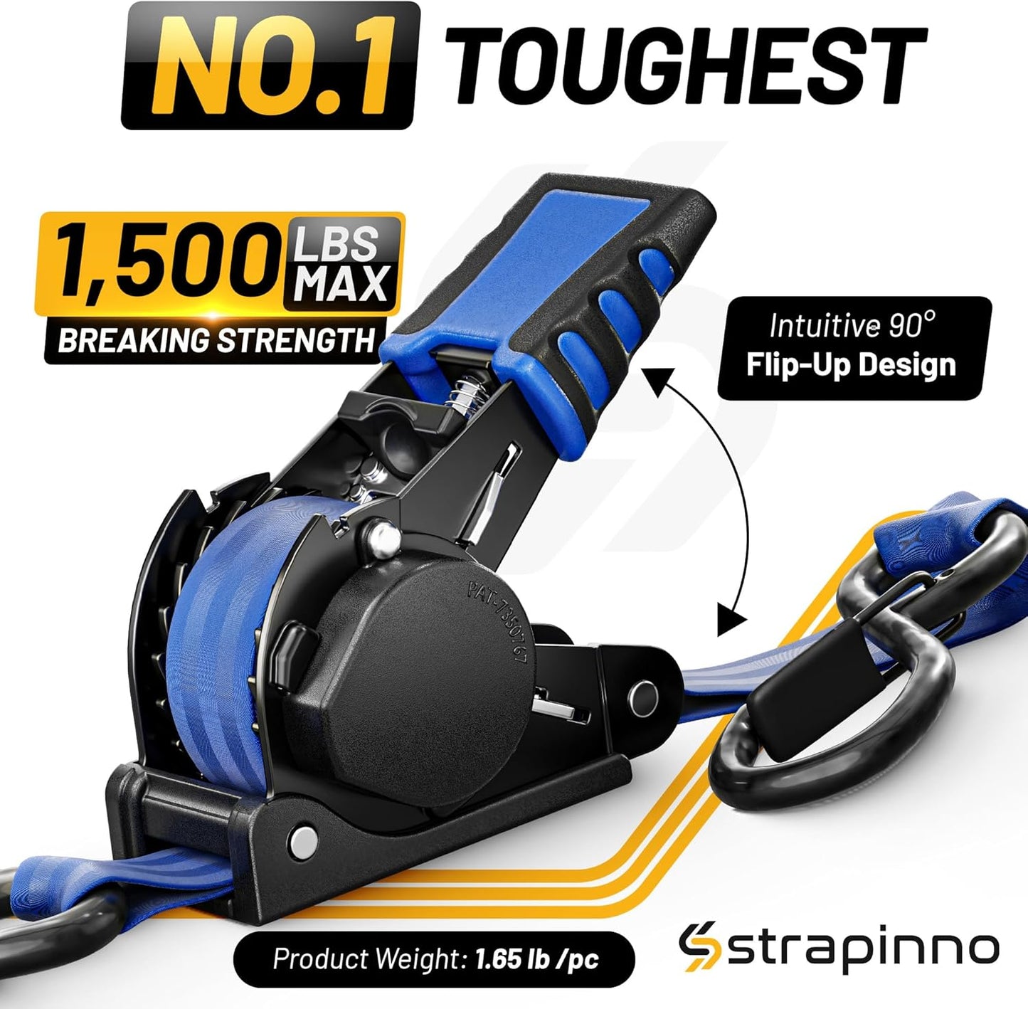 Strapinno Retractable Ratchet Straps 1 in x 10 ft, Secure Tie-Downs with Rubber-Coated Steel