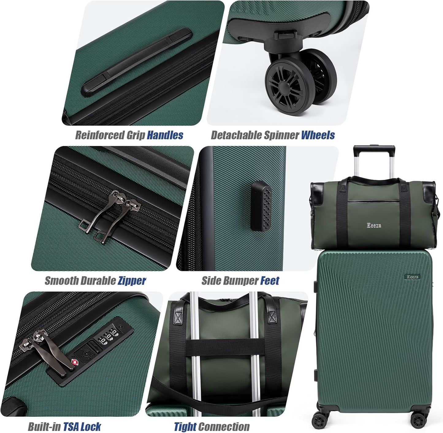 Expandable Carry on Luggage Sets,Suitcases with Detachable Wheels Hardshell 22x14x9 Airline Approved,Lightweight Luggage Set with TSA Lock,Carry on Suitcase