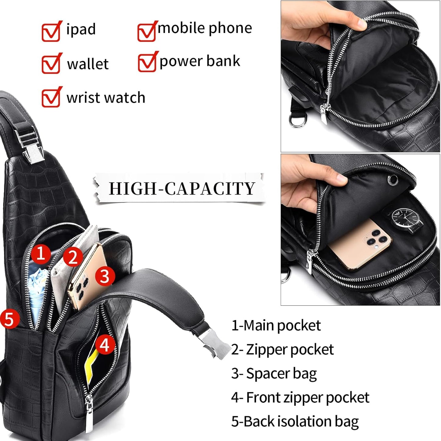 FSD.WG】sling Backpack for Men Chest Bag Crossbody Shoulder Bags Travel Bag Purse for Men with Water Resistant
