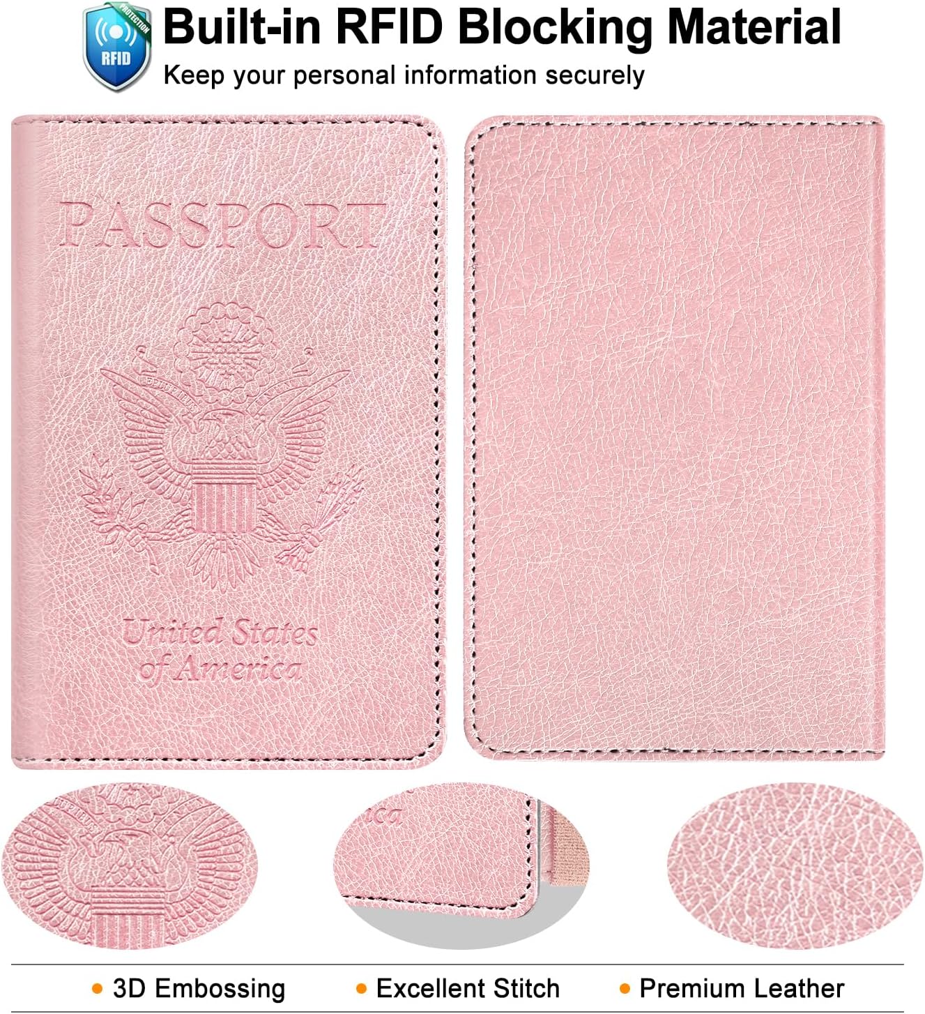 RSAquar Passport Holder for Women and Men, Premium PU Leather Travel Passport Wallet RFID Blocking Passport Cover Travel Documents Organizer (Rose Gold)