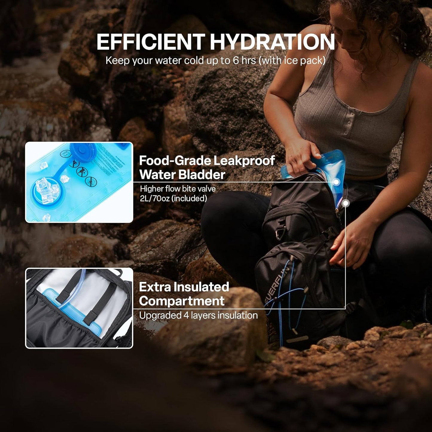 Everfun Hydration Backpack 18L with Water Bladder 2L/3L Hiking Water Backpack Women Men Hydration