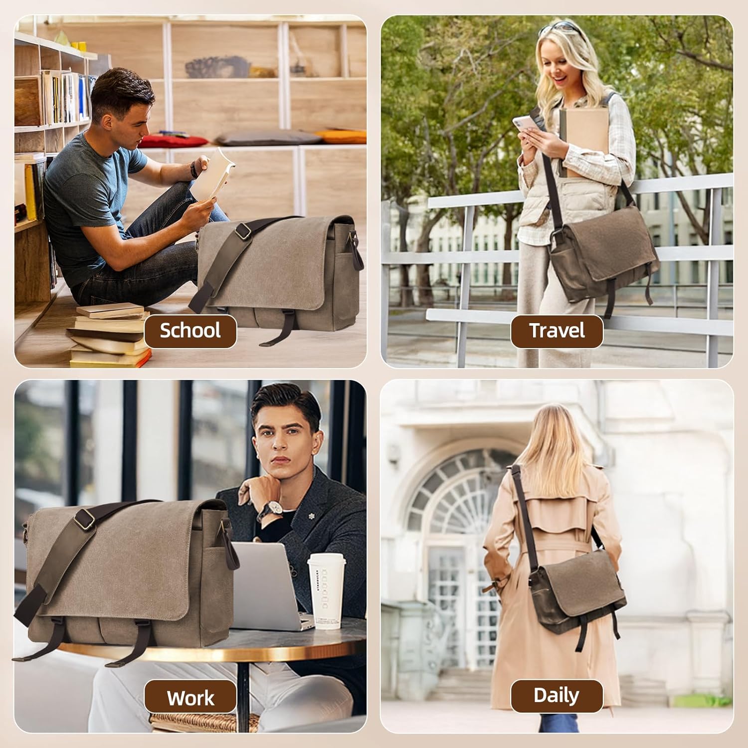 Messenger Bag for men Laptop Bag UnisexRetro Canvas Bag14-15.6 inches Casual single shoulder bag