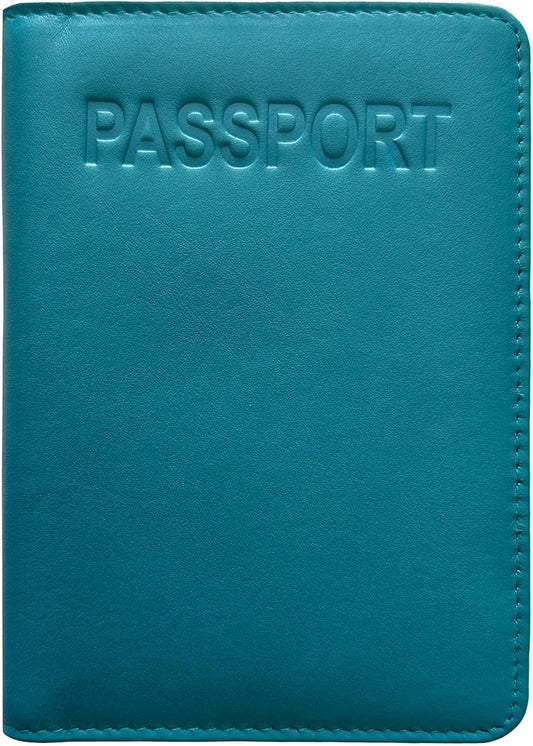 Teal Basic Genuine Leather RFID Passport Cover