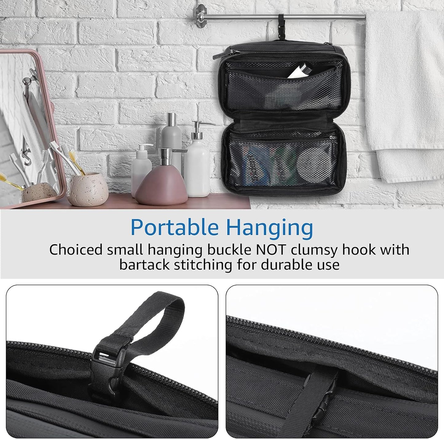 Purevave Compact Mens Toiletry Travel Bag, Mens Dopp Kit for Travel Waterproof, Wash Pouch Black