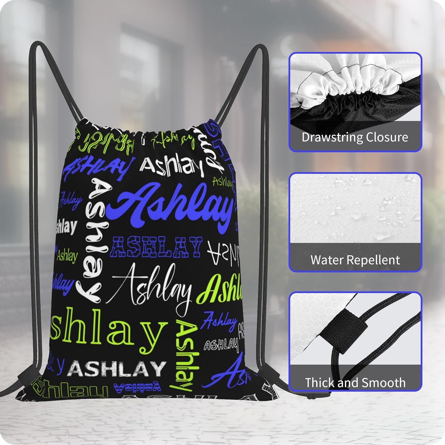Personalized Drawstring Bag with Your Name Drawstring Backpack for Men Women Small Gym Beach