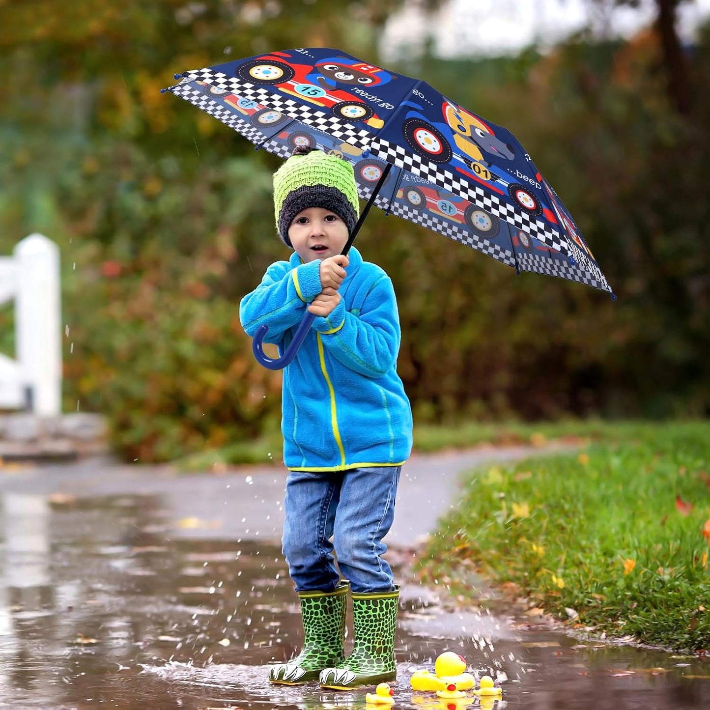 Kids Umbrella, Safety Windproof Umbrella with Easy-Grip Hook Handle for Toddler Girls and Boys