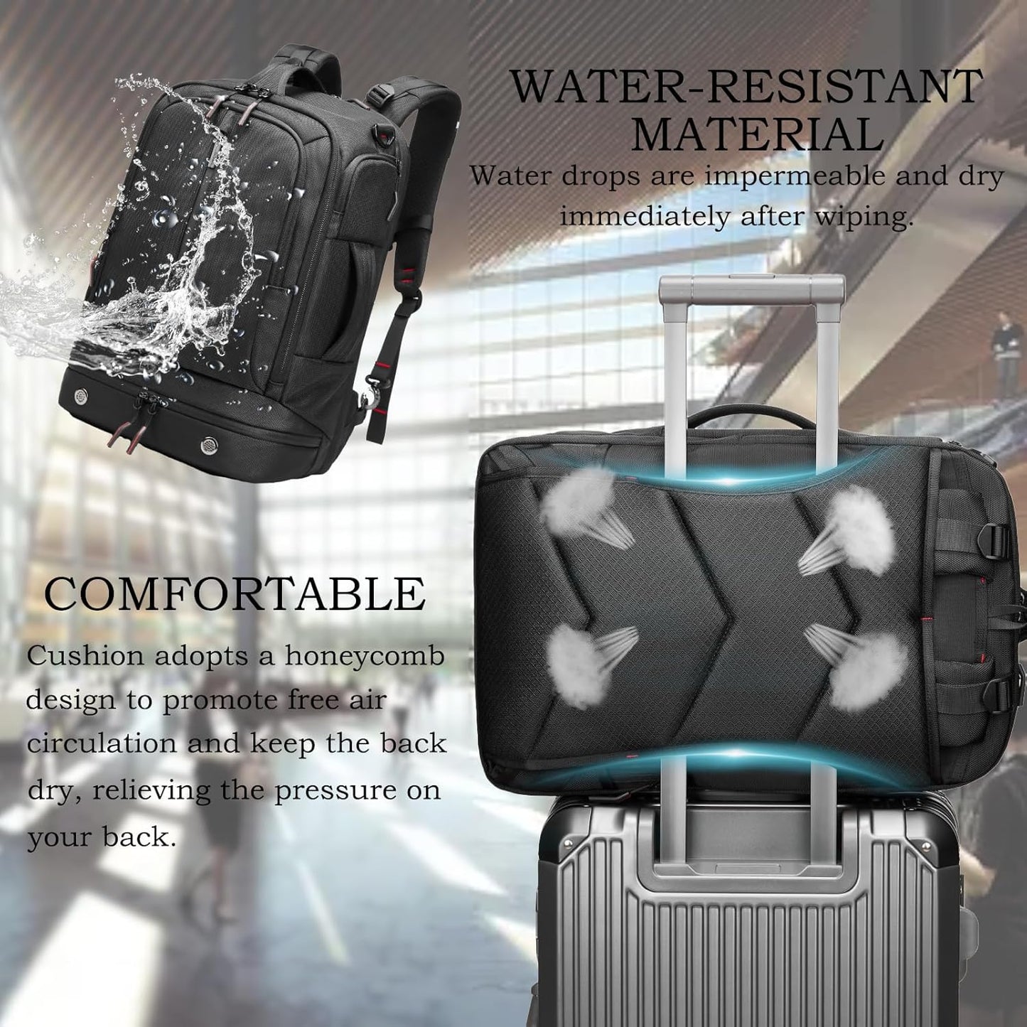 Somago 16 Inch Laptop Backpack Water Resistant Carry On Daypack Backpack Anti Theft Travel Rucksack Backpack with Shoe Compartment Shoulder Strap for Men Women, 33L (Black)