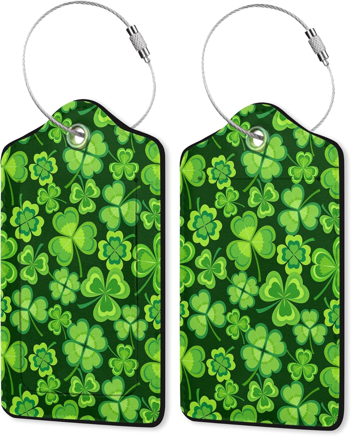 Luggage Tag,St. Patrick's Day Luggage Tags for Suitcases with Privacy Name Id Card PU Leather Luggage Tags for Women/Men Travel Lucky Green Clover Leaf