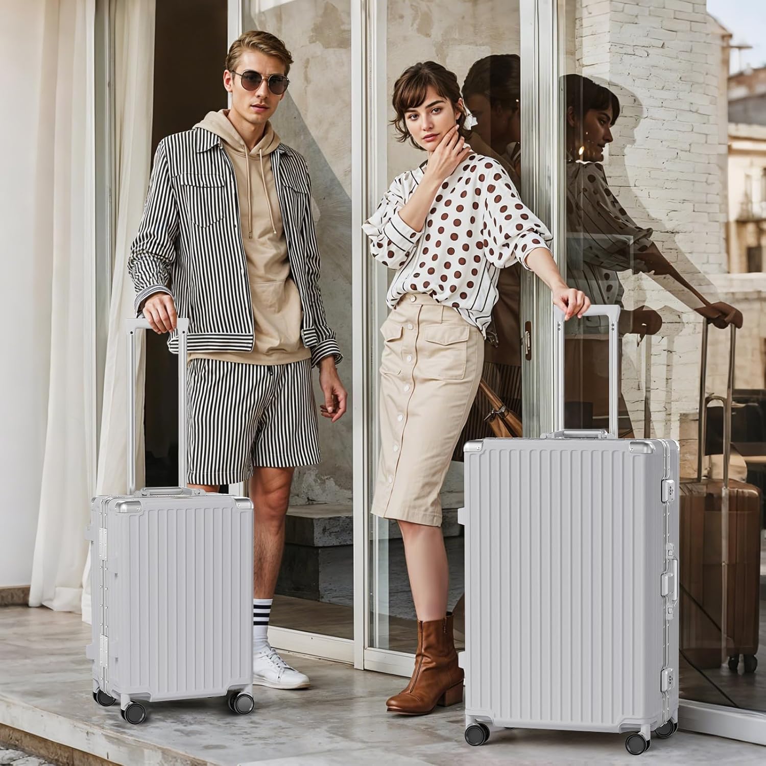 AnyZip Luggage Sets 2 Piece Aluminum Frame Carry On and Checked Suitcase PC ABS Hard Shell TSA Lock