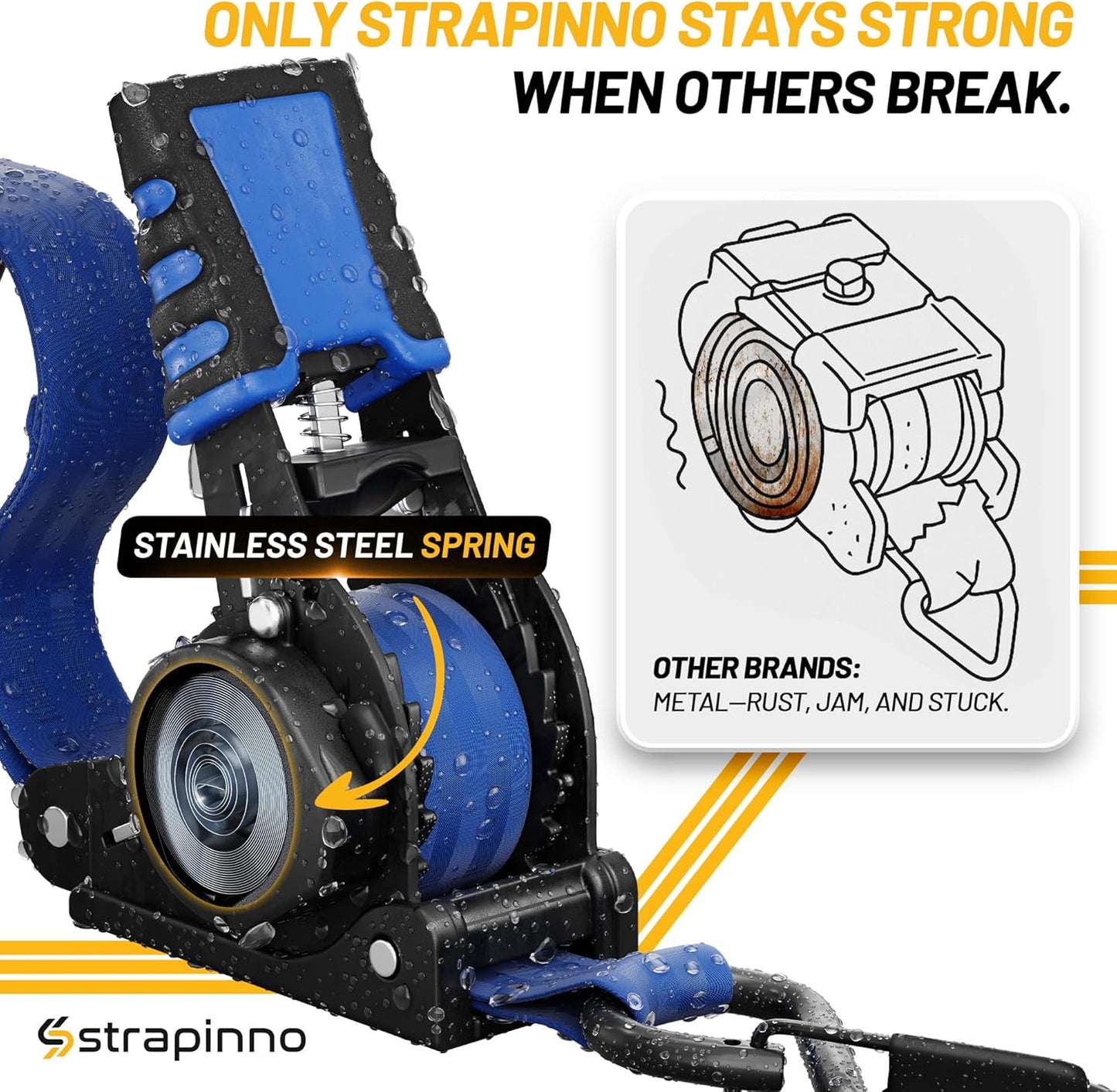 Strapinno Retractable Ratchet Straps 1 in x 10 ft, Secure Tie-Downs with Rubber-Coated Steel