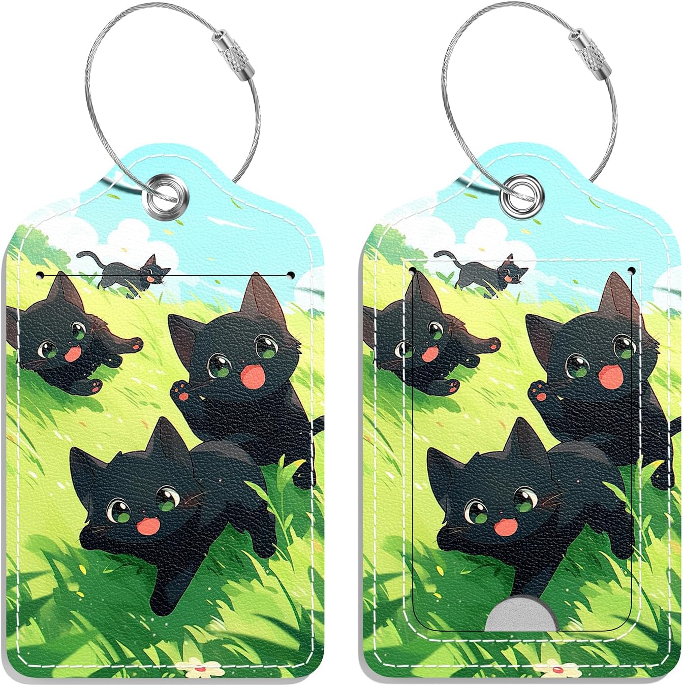Luggage Tags for Suitcase, 2 Pack PU Leather Travel Cruise Luggage Tag with Privacy Flap, Name ID Label and Metal Loop for Women Men Girls Suitcase Baggage Bag Backpack, Cute Kittens