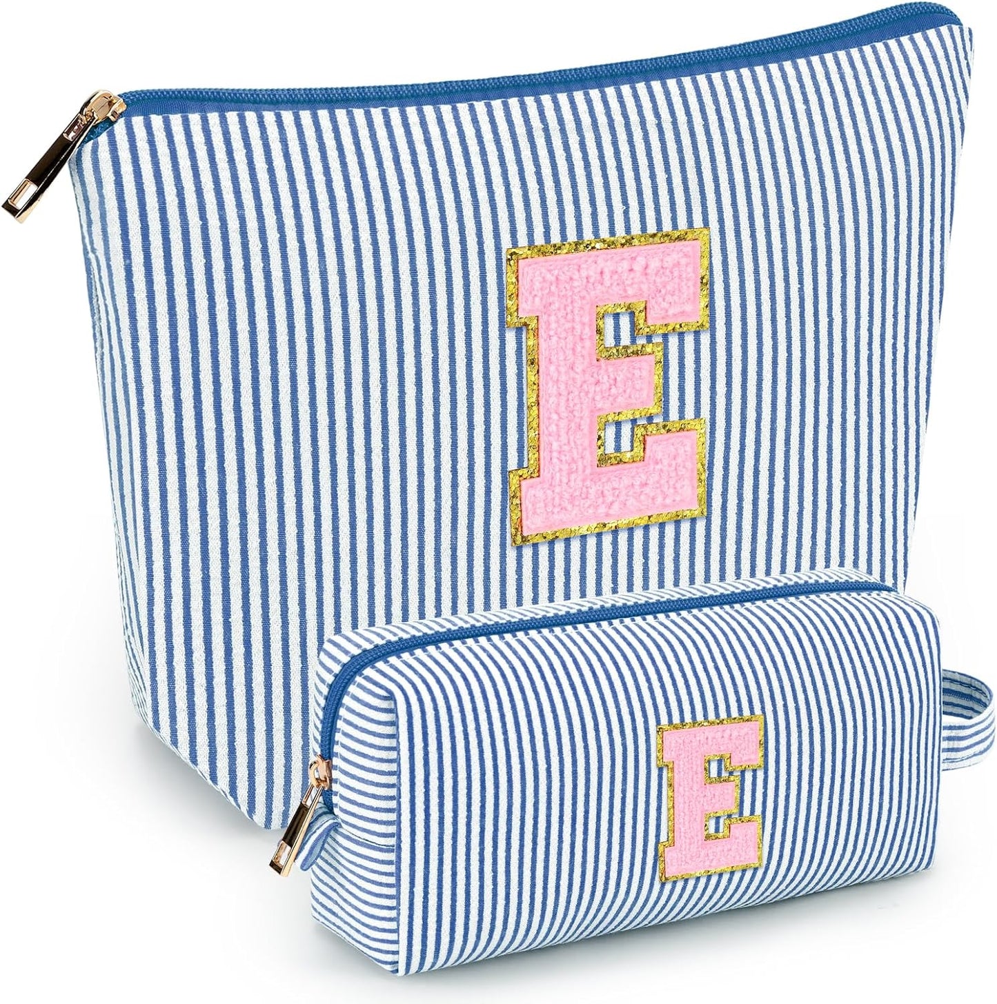 mibasies 2 PCS Initial Makeup Bags for Women: - Birthday Gifts for Teen Girls 11 12 13 14 15 16 Years Old - Preppy Trendy Stuff - Cosmetic Bag for Travel Toiletry - Blue E