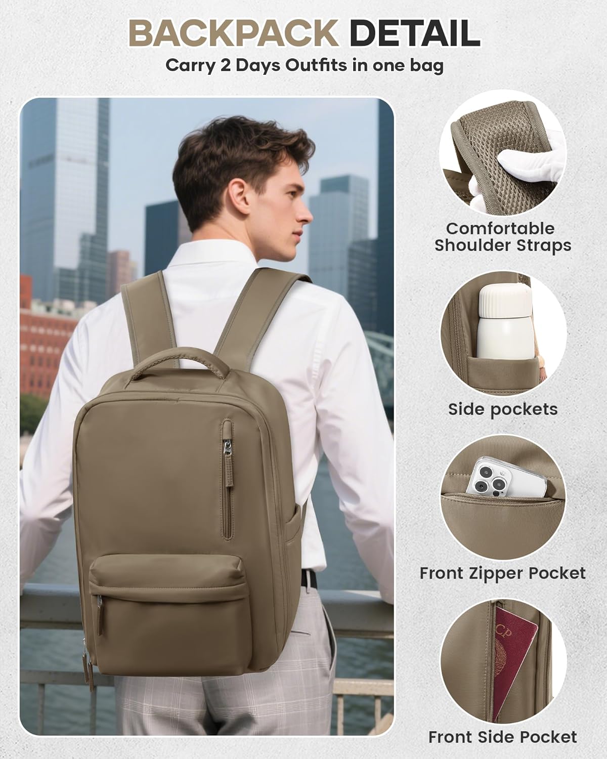 WONHOX Large Travel Backpack Carry on Flight Approved Laptop Work Business Backpack for Women Men Mochila de Viaje