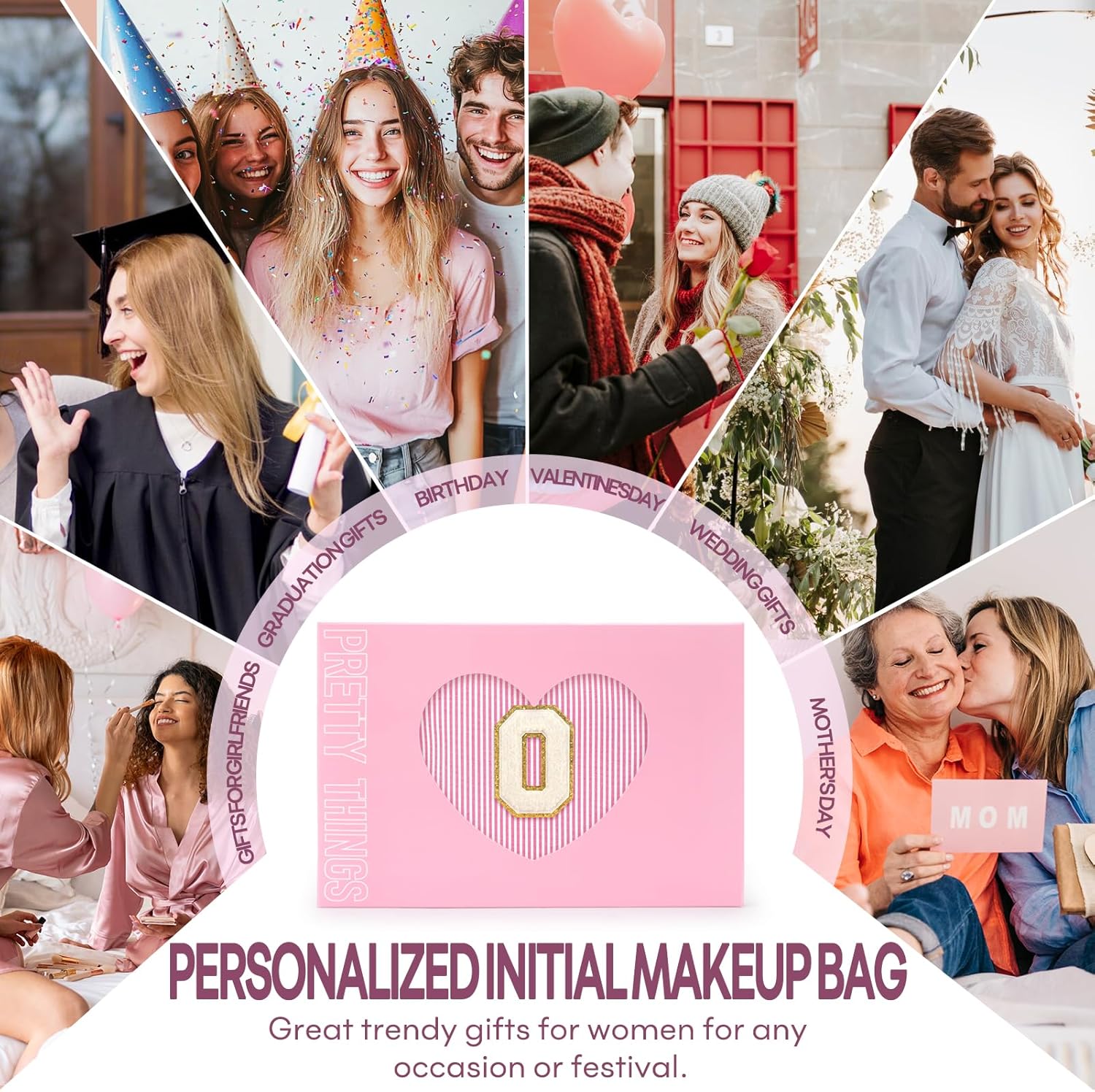 2 PCS Initial Makeup Bags for Women: Cosmetic Bag for Travel Toiletry - Birthday Gifts for 11 12 13