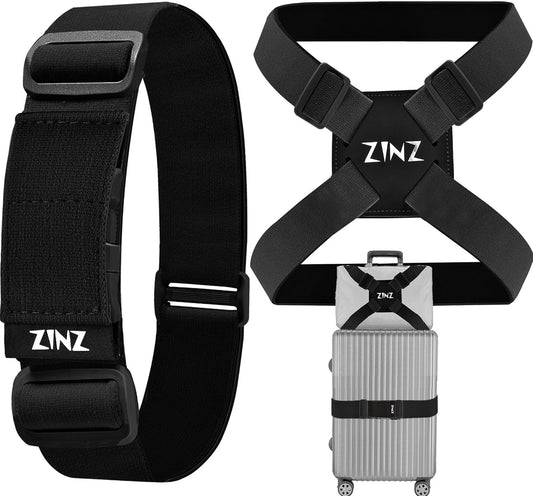 2-Pack High Elastic Luggage Strap Adjustable Travel Bag Belt Bungees for More Applications (Black-Set)