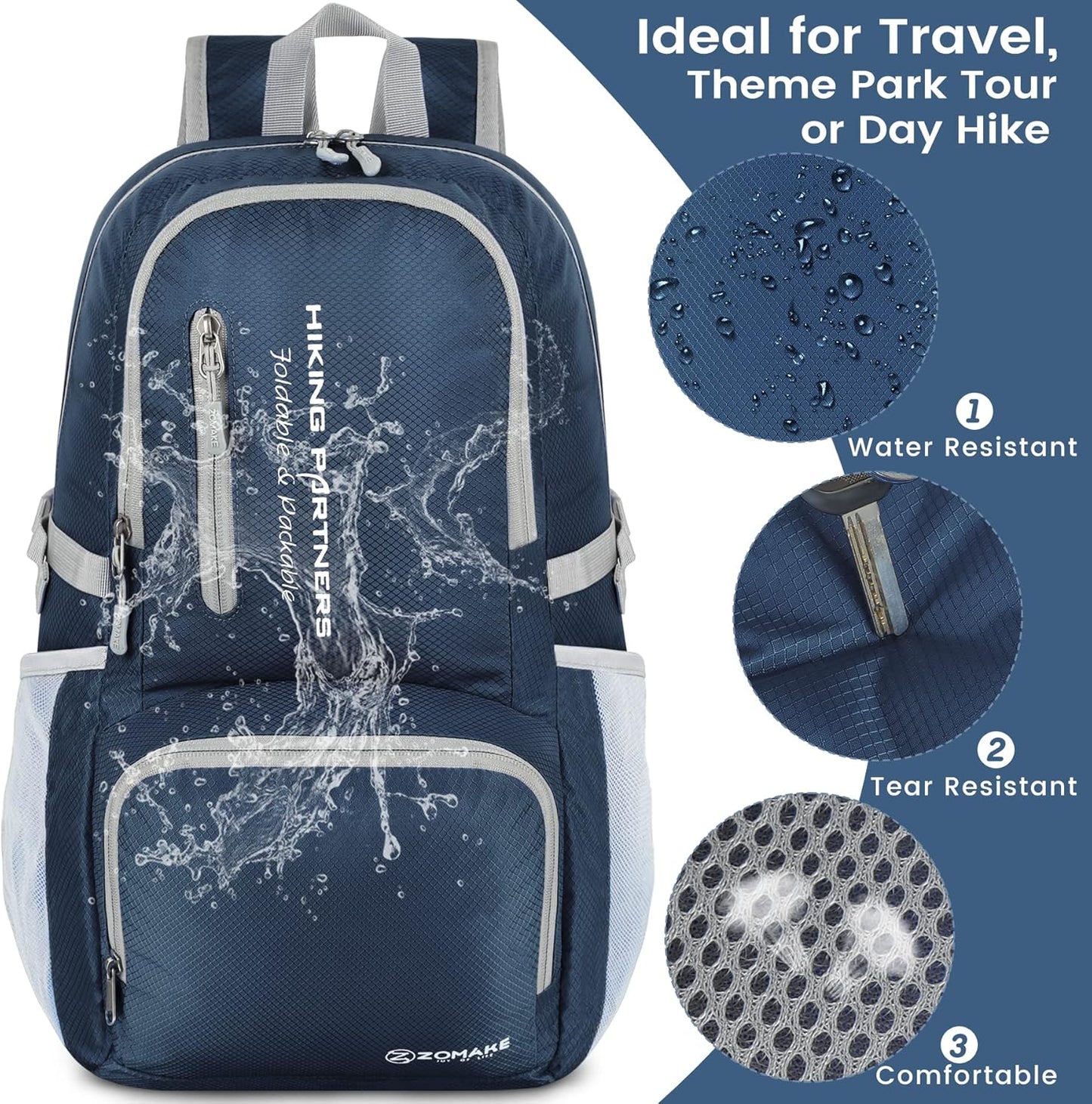 ZOMAKE Lightweight Packable Backpack, 35L Light Foldable Hiking Backpacks Water Resistant