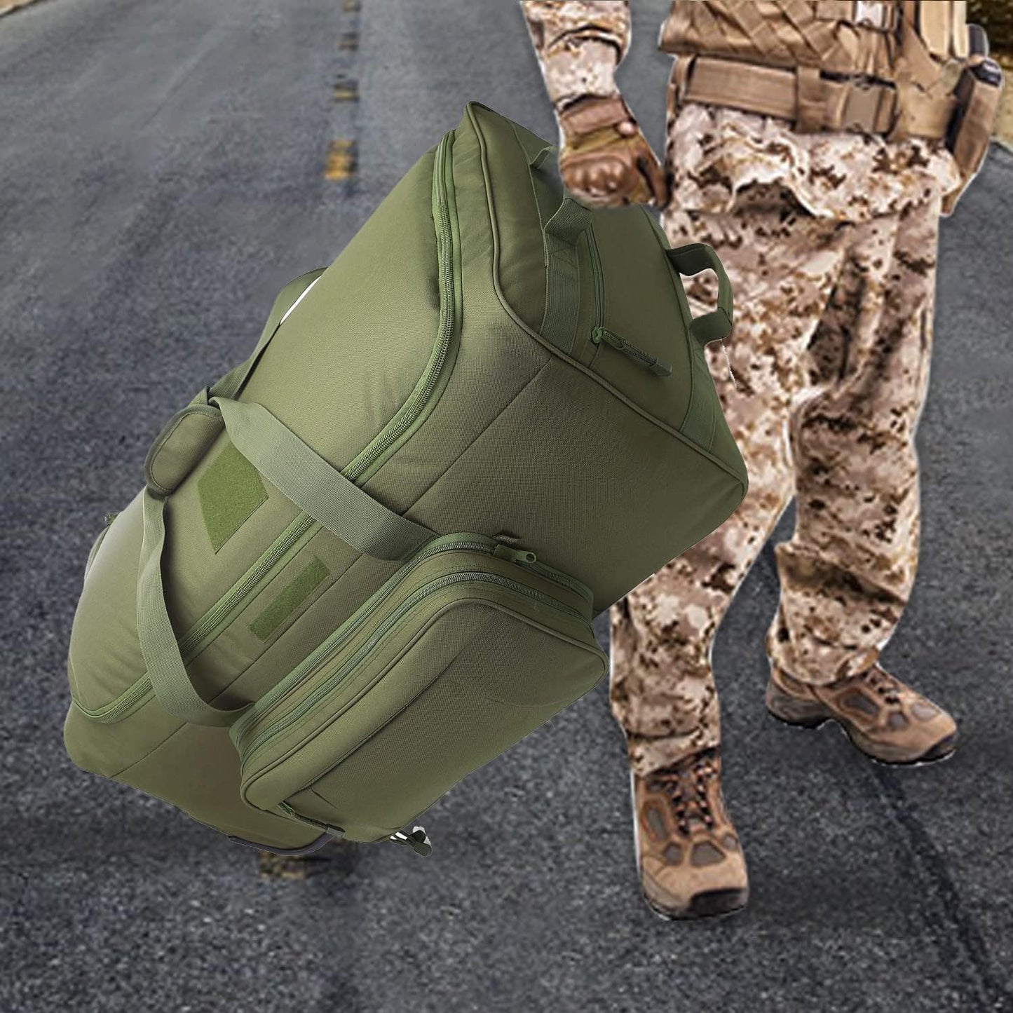 Military Wheeled Deployment Bag Large Tactical Heavy Duty Duffel Bag for Camping Hiking (Green)