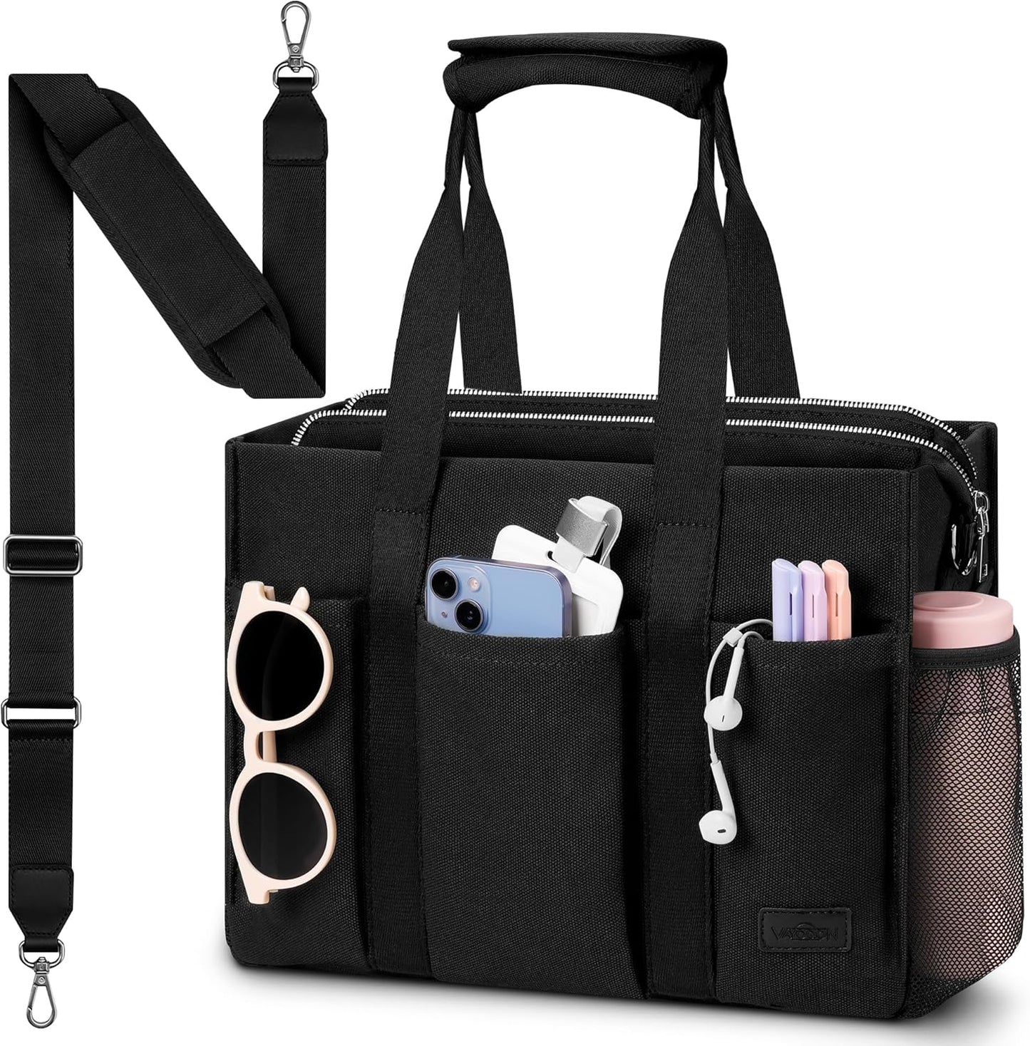 Canvas Tote Bag for Women, Large Shoulder Bag with Laptop Compartment & Zipper, Ideal for Work Travel College Teacher