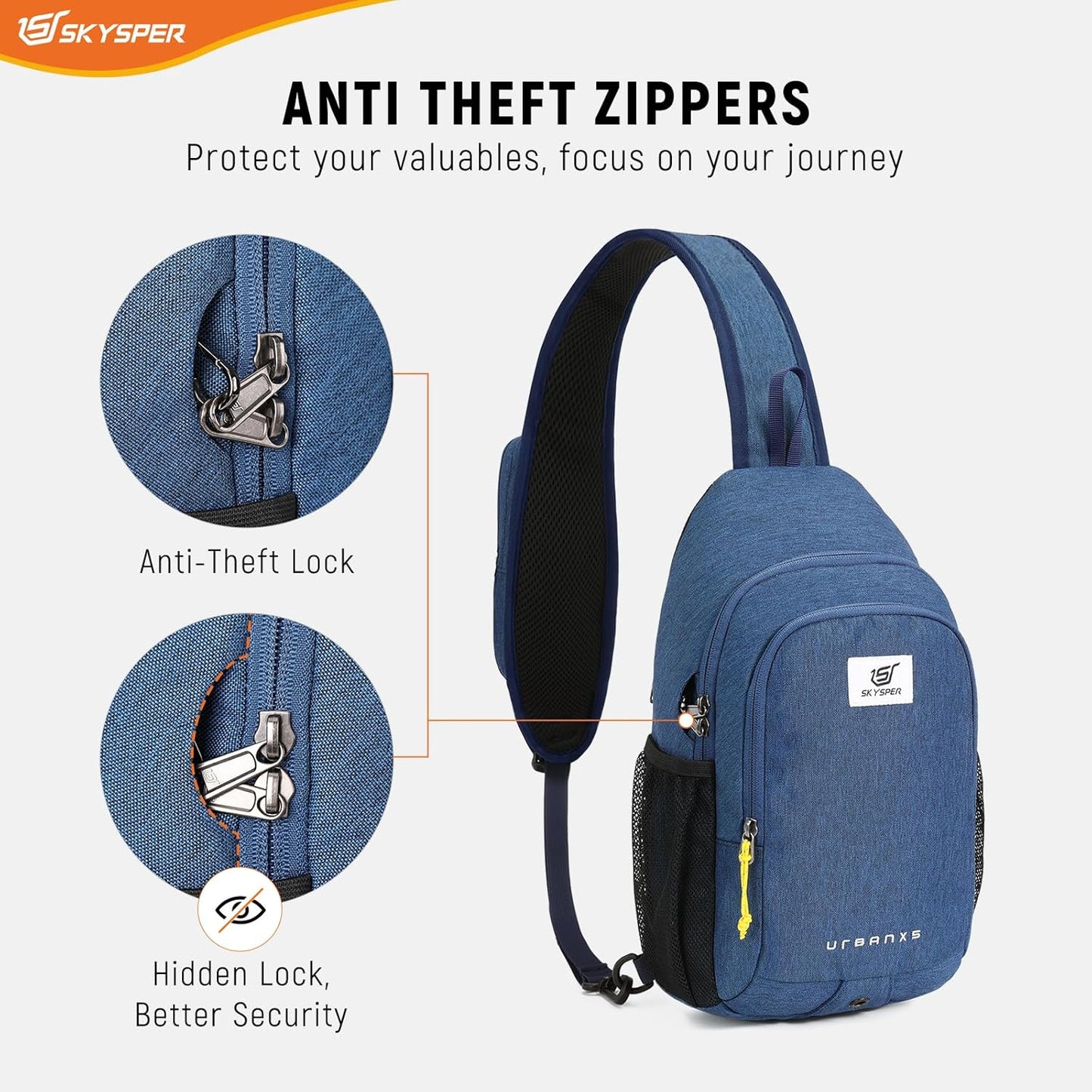 SKYSPER Sling Bag Anti Theft Crossbody Bag RFID Lightweight Travel Shoulder Chest Bag for Hiking Walking
