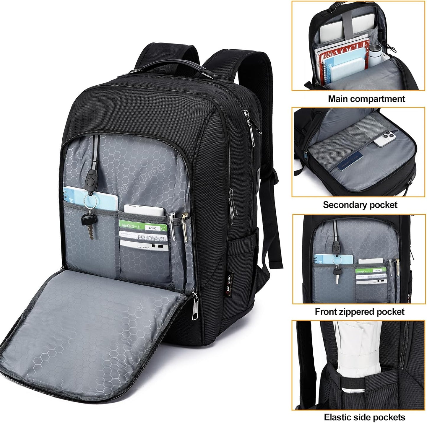 WYCY Laptop Backpack for Men - Anti Theft Computer Bag for Work, Business, College, Mochilas Para Hombres, 15.6 Inch, Black