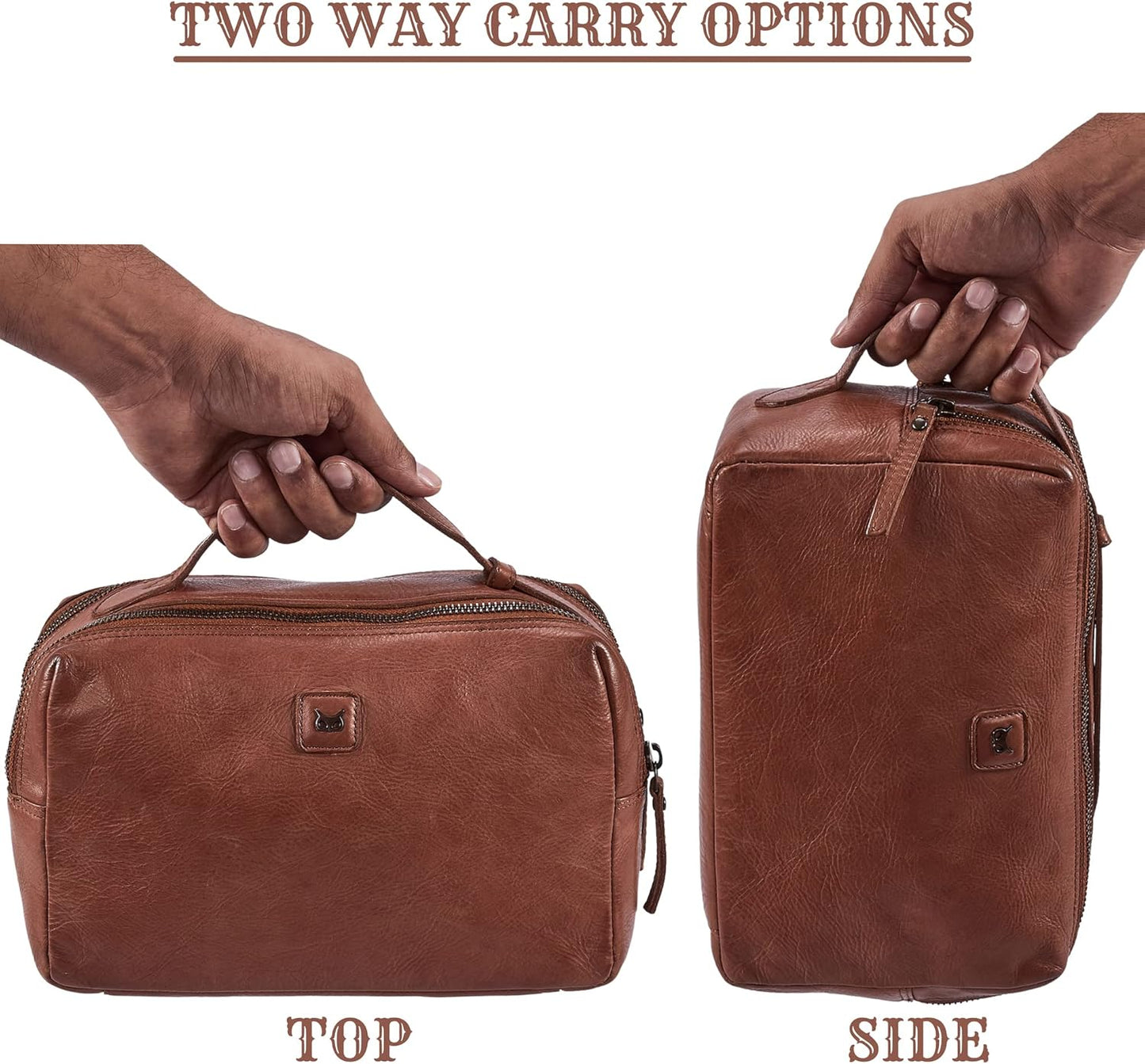Real Leather Toiletry Bag Dopp Kit for Men Women Travel Shaving Pouch Organiser Double Compartment Cosmetic