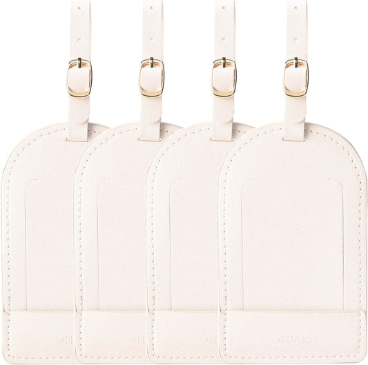 Faux Leather Luggage Tags for Suitcase Tag Set Privacy Protection with Identifie Name Lable ID Card Baggage tag for Men Women Travel Accessories, 2/4 Pack (LT06-White*4)