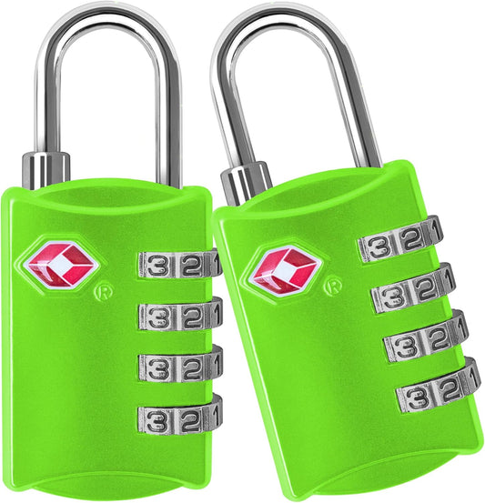 TSA Locks for Luggage, 2-Pc Durable Steel Padlock, Keyless Easy to Read 4-Digit Combination Lock for Backpacks, Travel Suitcases, Toolbox, Filing Cabinets, Baggage & Gym Locker, Green