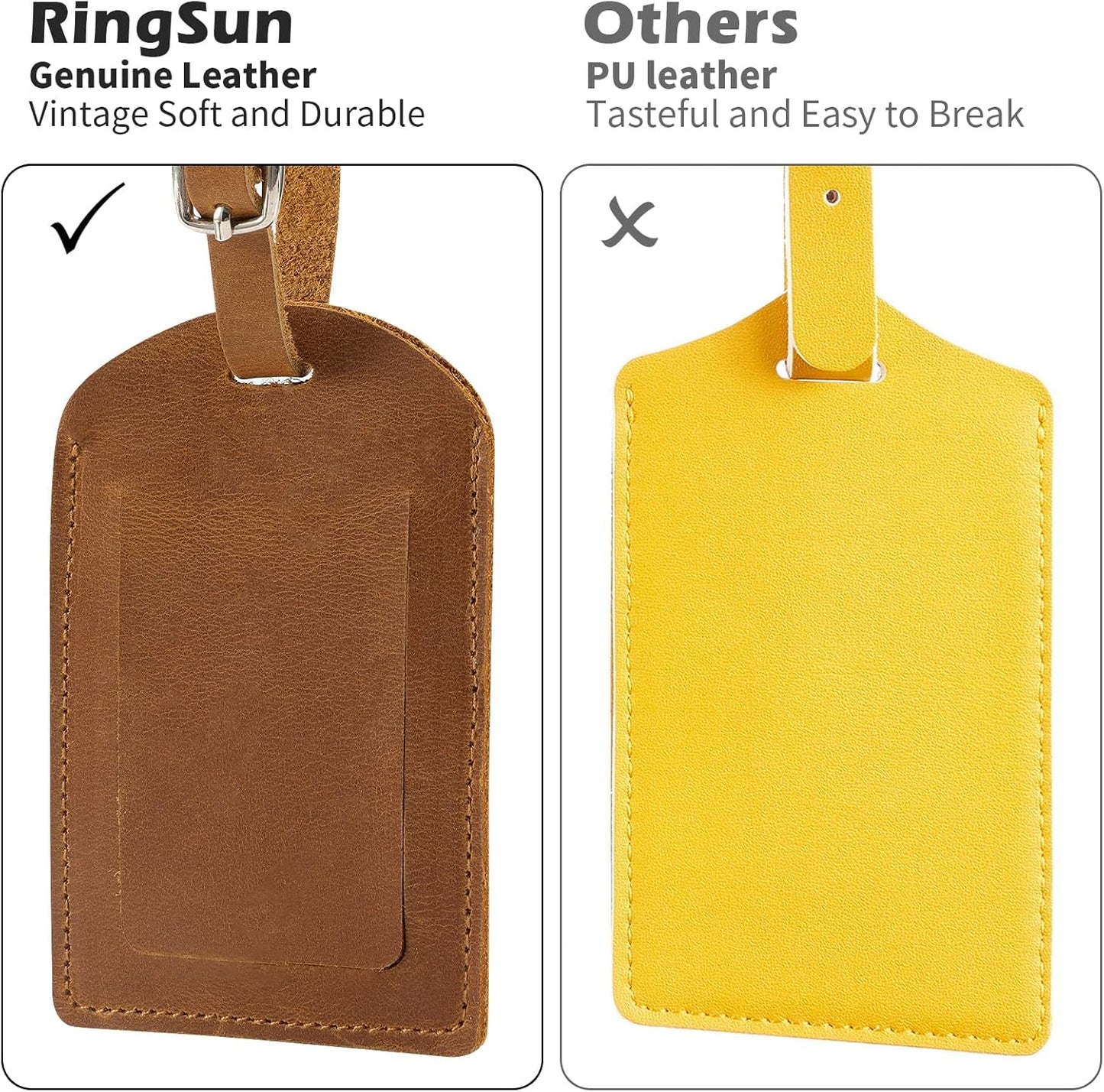 Ringsun Genuine Leather Luggage Tag for Suitcases ID Tags Bag Tags for Luggage (6 Pack)