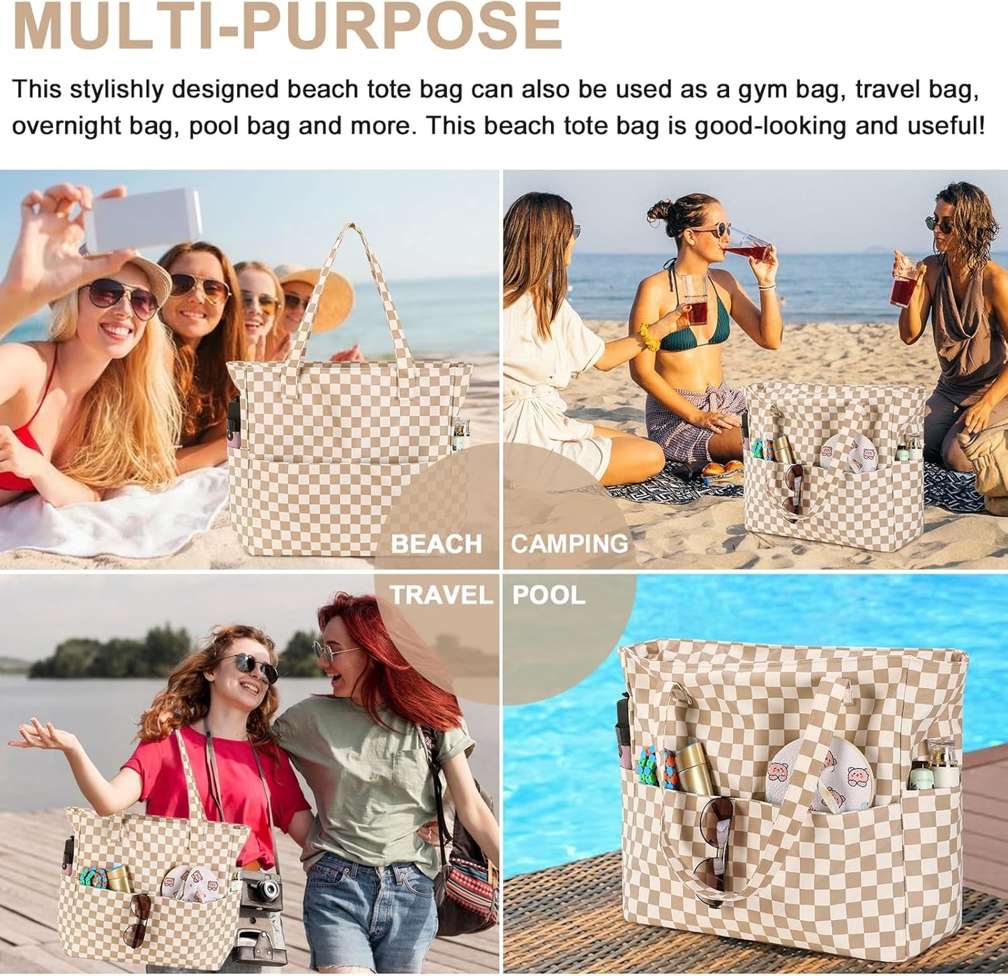 Bluboon Waterproof Beach Tote Pool Bags for Women Ladies Extra Large Carry On Bag With Wet Compartment for Weekender Travel
