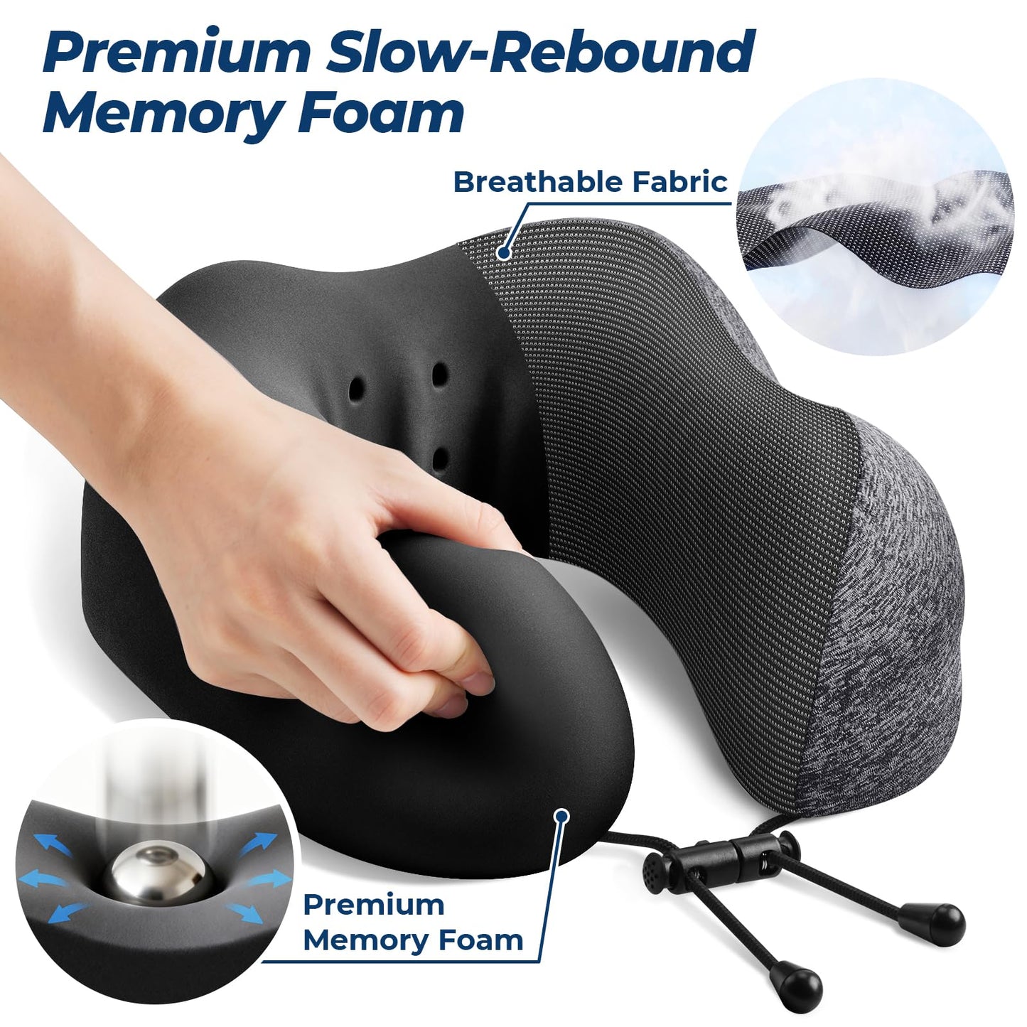 ExploreBliss Travel Pillow, Memory Foam Neck Pillow Airplane, Grey