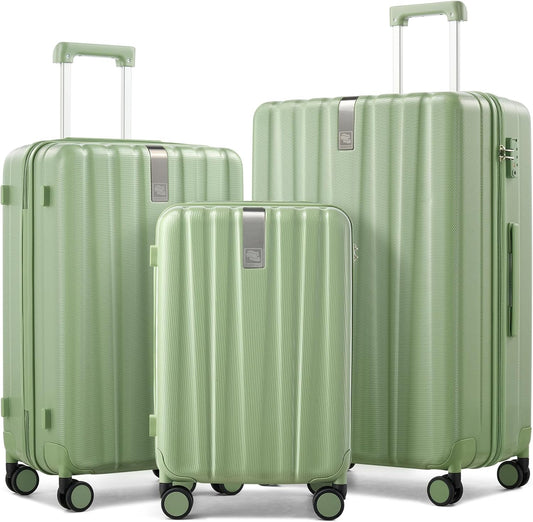 Hanke Hardshell Luggage Sets 3 Piece Extra Large Suitcases with Lock,28 Inch Luggage with Spinner Wheels, PC Travel Suitcase for Women Men 20 24 29Inch,Bamboo Green