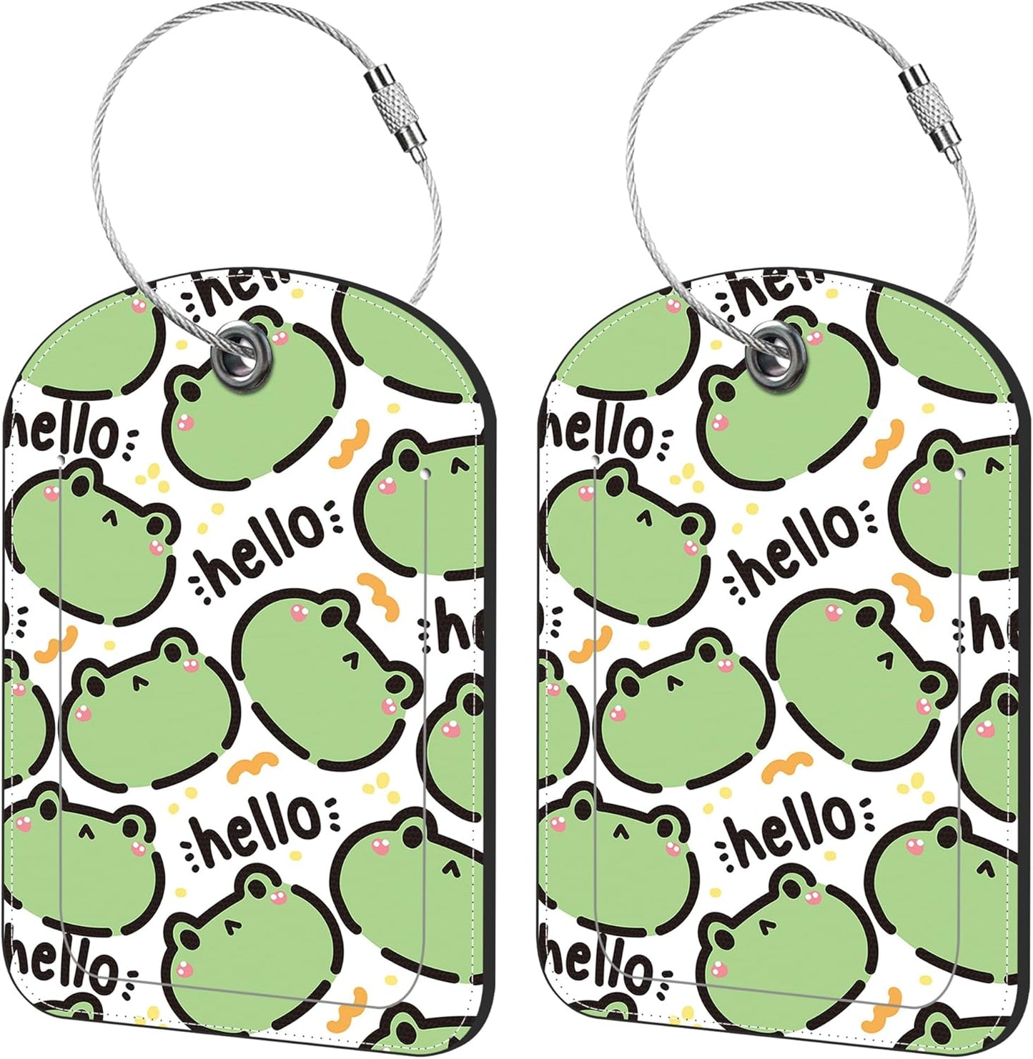 2 Pack Cute Luggage Tag for Suitcases Cute Frog Leather Luggage Tags with Stainless Steel Loop Privacy Flap Name Tags,Men and Women Travel Bag Suitcase Tags