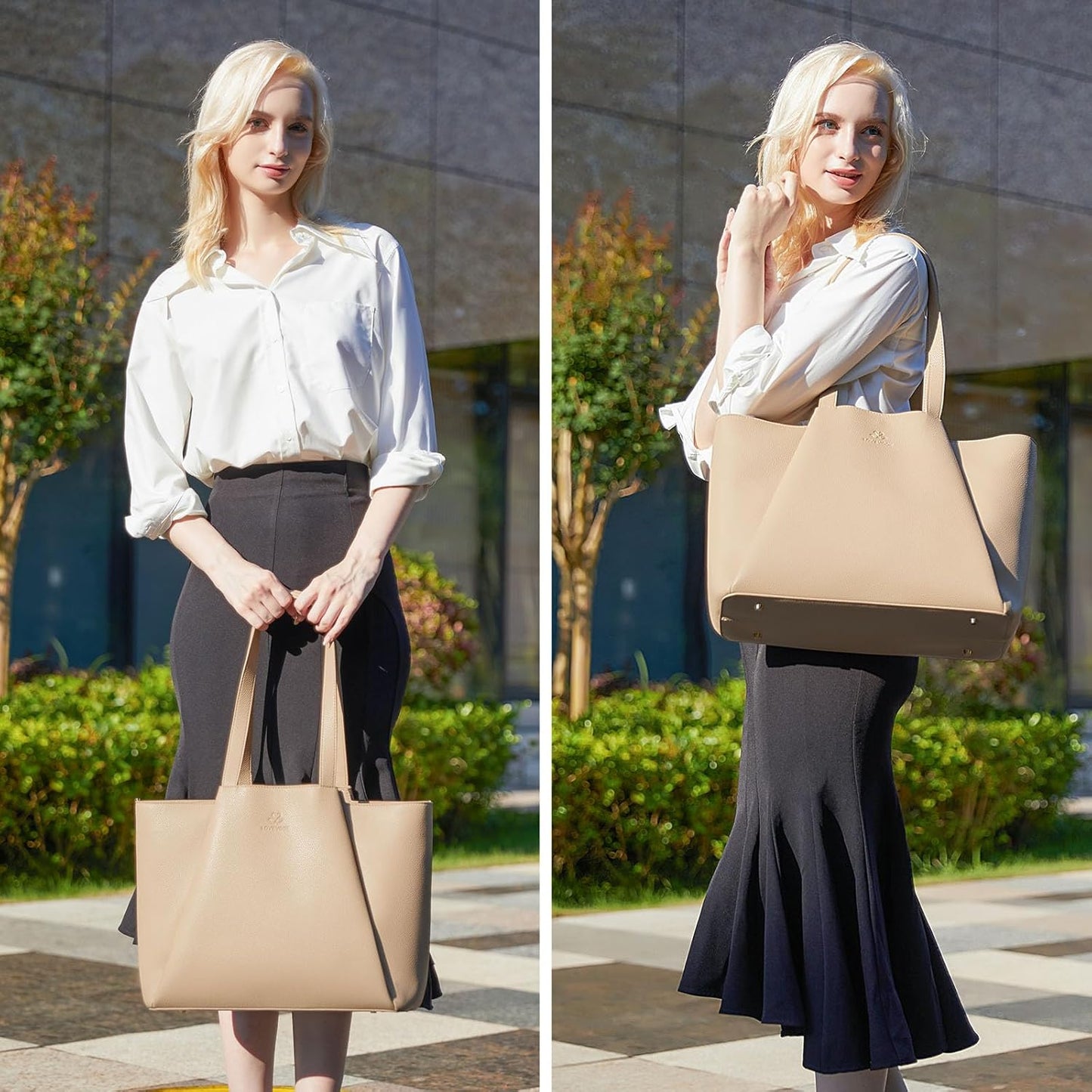 LOVEVOOK Laptop Tote for Women - 15.6 Inch Faux Leather Laptop Bag with Clutch, Large Capacity Office Purse Computer Briefcase for Casual Business Travel,Sandy