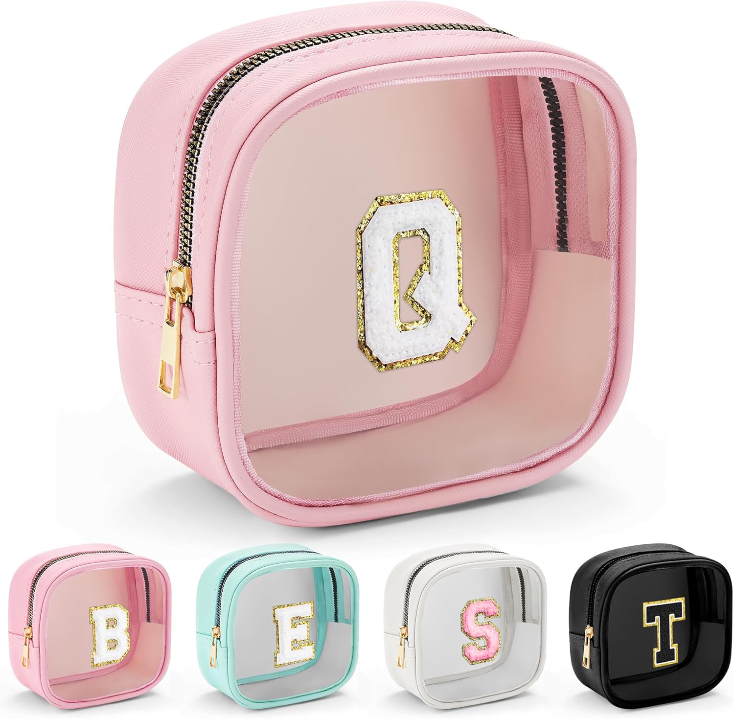 YOOLIFE Initial Make Up Bag Travel Toiletry Bag, Clear Makeup Bag Preppy Cosmetic Bags Organizer