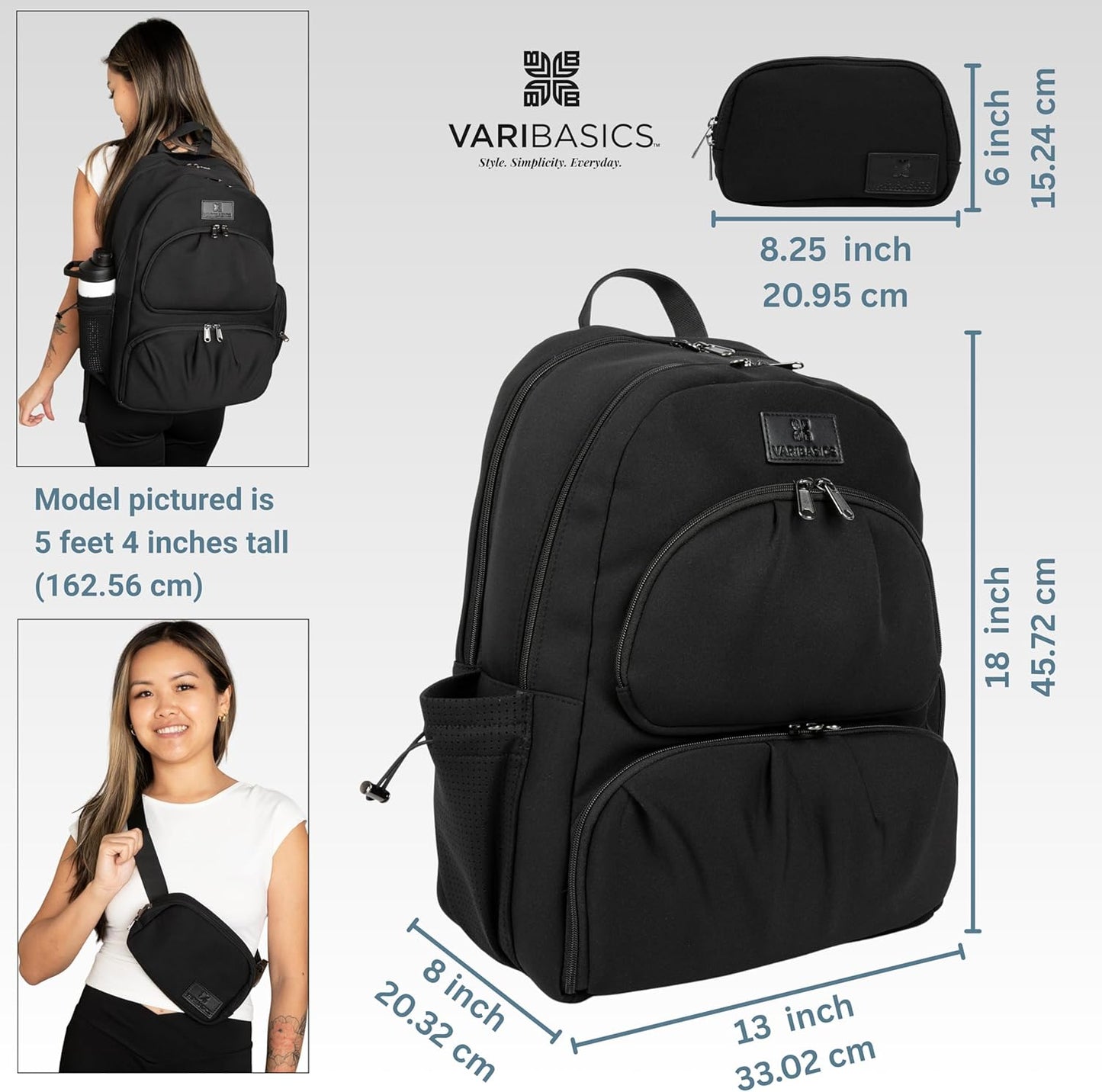 Alira Women’s Neoprene Laptop Backpack Set with Cooler Compartment & Coordinating Belt Bag, Premium Work Travel Backpack Fits 17” Laptop, Durable Large Bag, Office, Gym & Mom Life (Black)