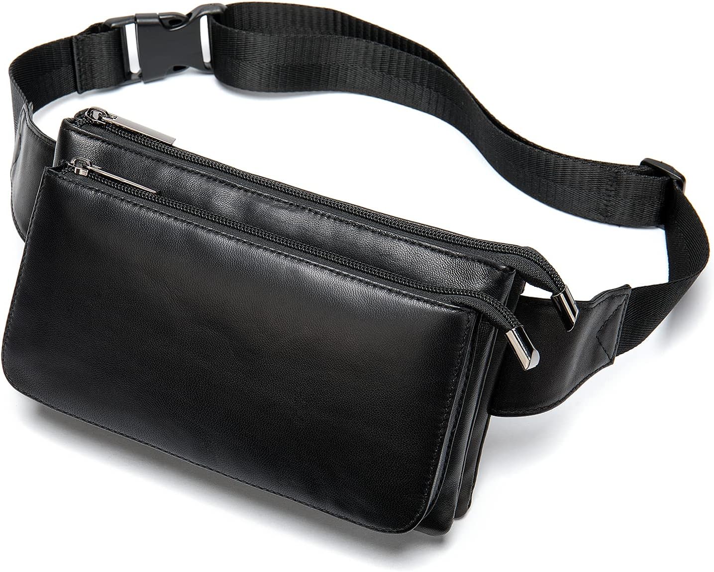 Niucunzh Fanny Packs for Women Lightweight Lambskin Leather Waist Bag Sport Men Belt Purse Hip bags Hands-Free Bumbag Black
