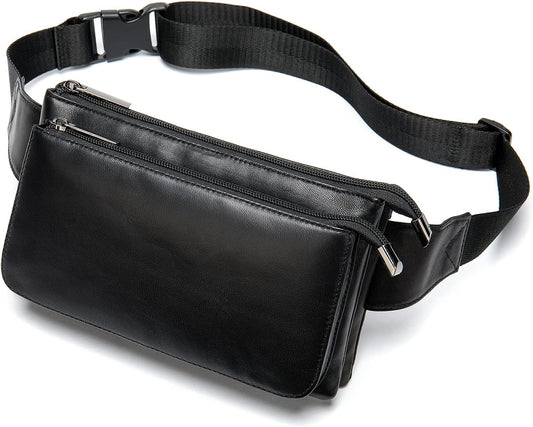Niucunzh Fanny Packs for Women Lightweight Lambskin Leather Waist Bag Sport Men Belt Purse Hip bags Hands-Free Bumbag Black