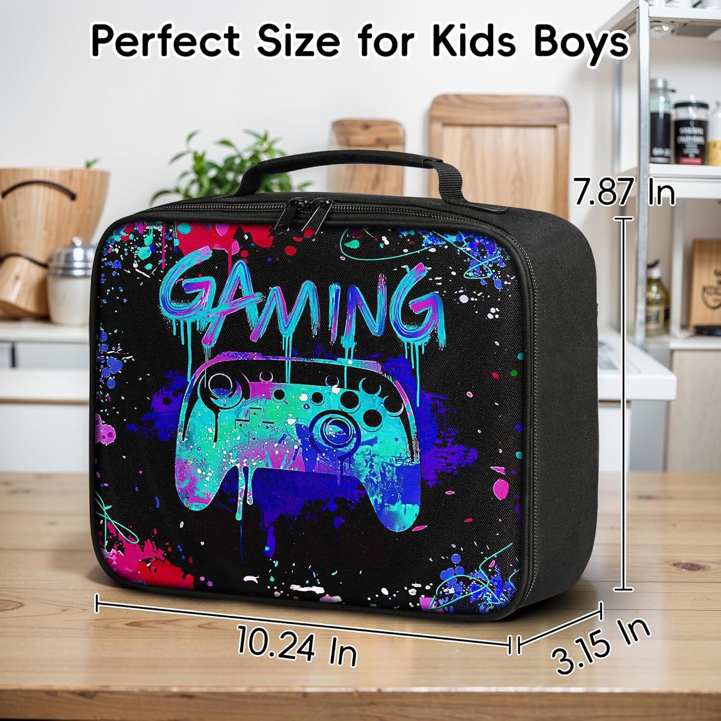 Gamer Lunch Box for Boys, Insulated Reusable Video Game Lunch Bag Portable Waterproof Leakproof Gaming Lunch Tote Bag Game boy Lunch Box for School Picnic Travel Back to School Gifts