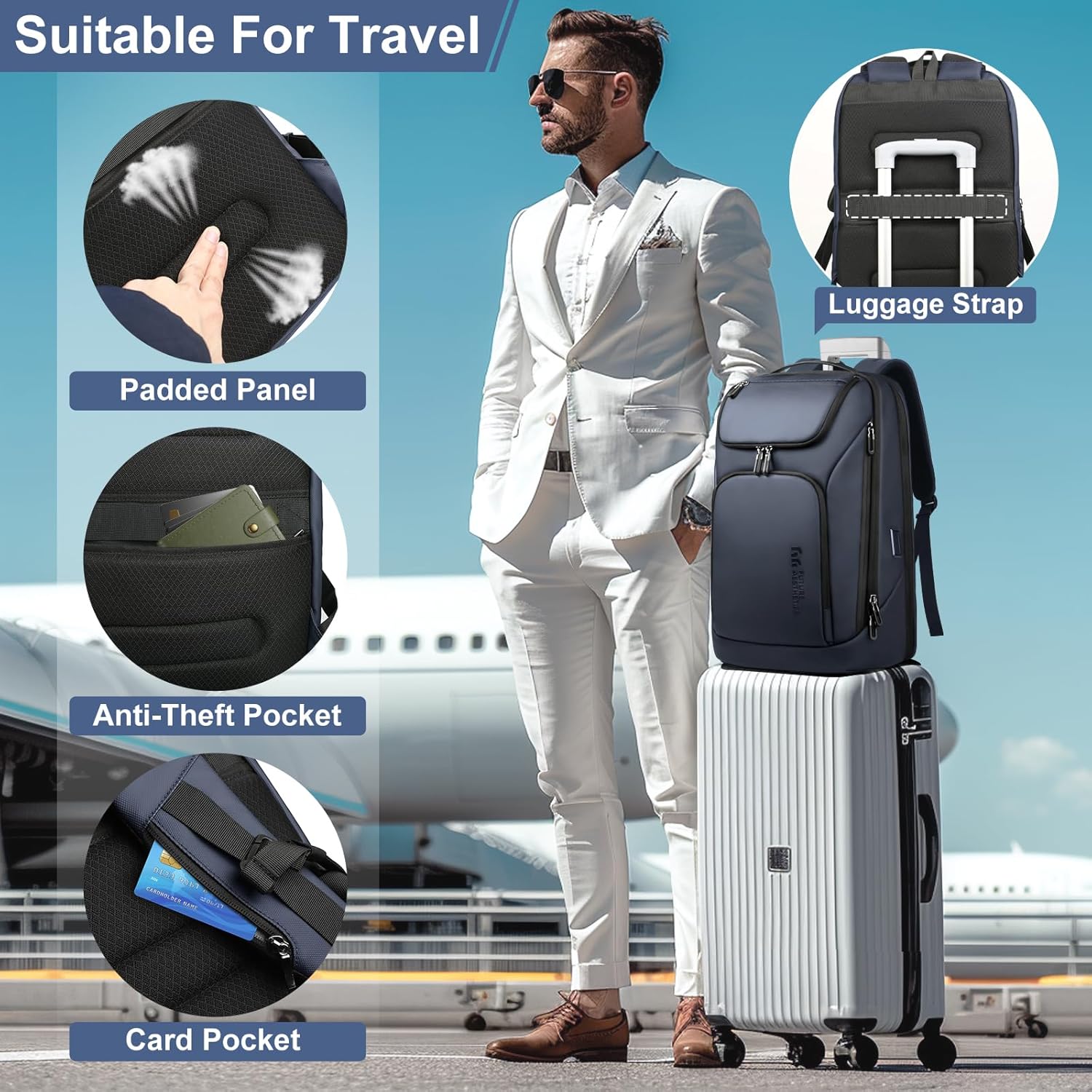 hk Business Smart Backpack for Men Anti-Theft for 17.3 Inch Laptop with USB Charging Port