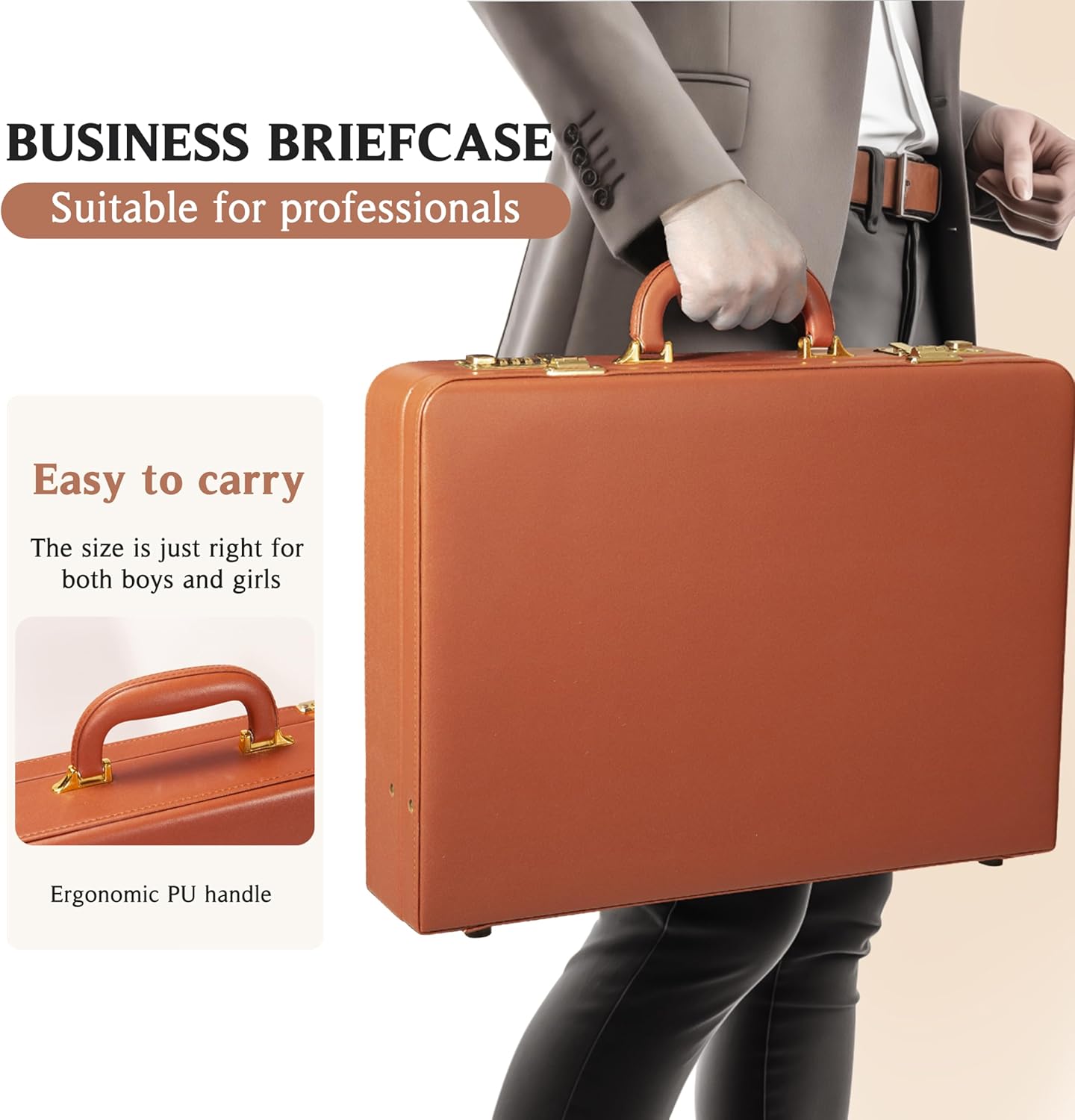 Briefcases for Men, Professional Leather Briefcase with Lock, Hard Shell Business Brief Case