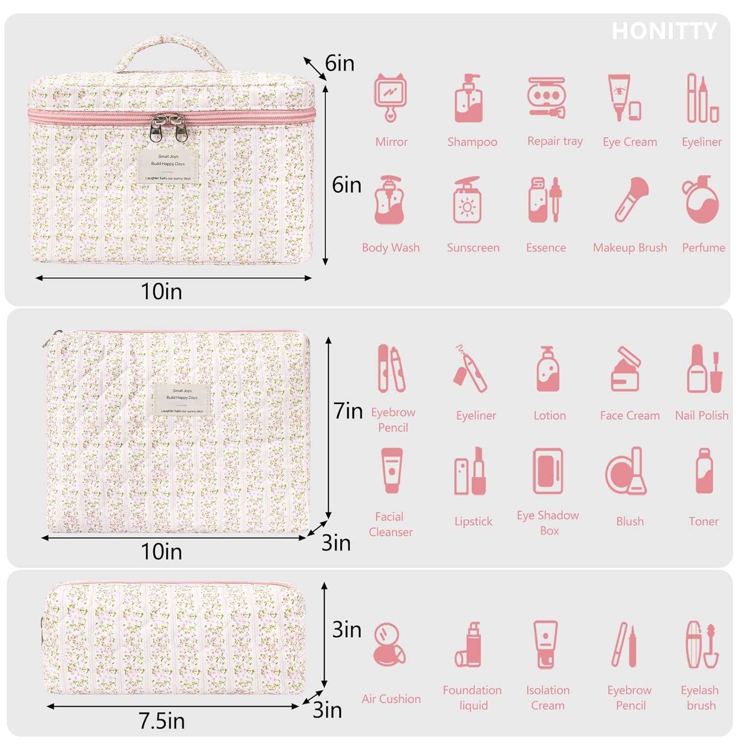 Makeup Bag,Quilted Cosmetic Bags,Large Floral Make Up Organize bag,Makeup Bag Set for Women,Flower