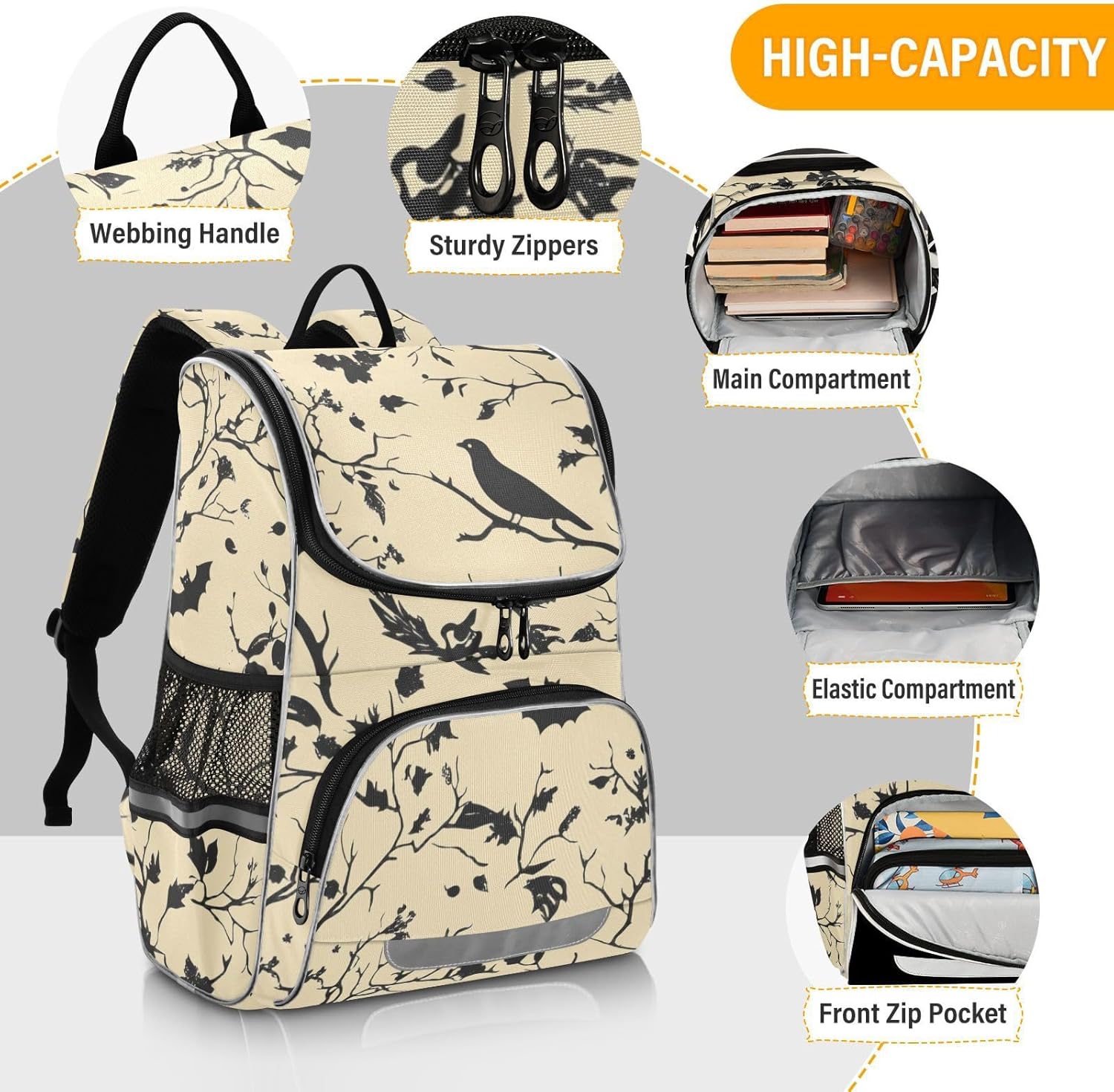 Bats Raven Gothic Cute Backpack For Girls Kids Backpack Boys Teen School Bag Bookbag Travel Daypacks