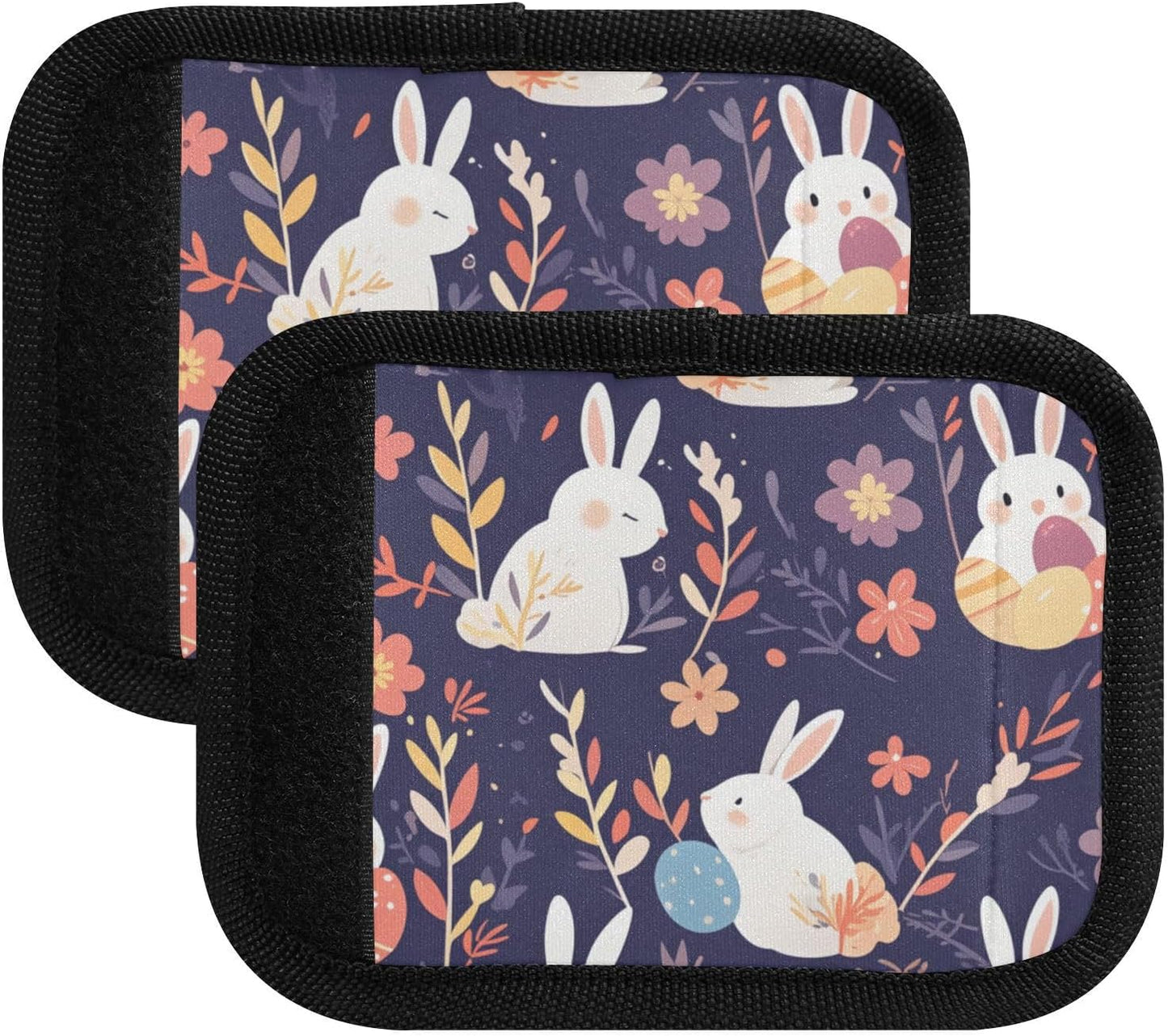 Easter Rabbits Eggs Dark Blue 4 Pack Luggage Handle Wraps Covers for Suitcase Identifiers Bag Tags Travel Accessories