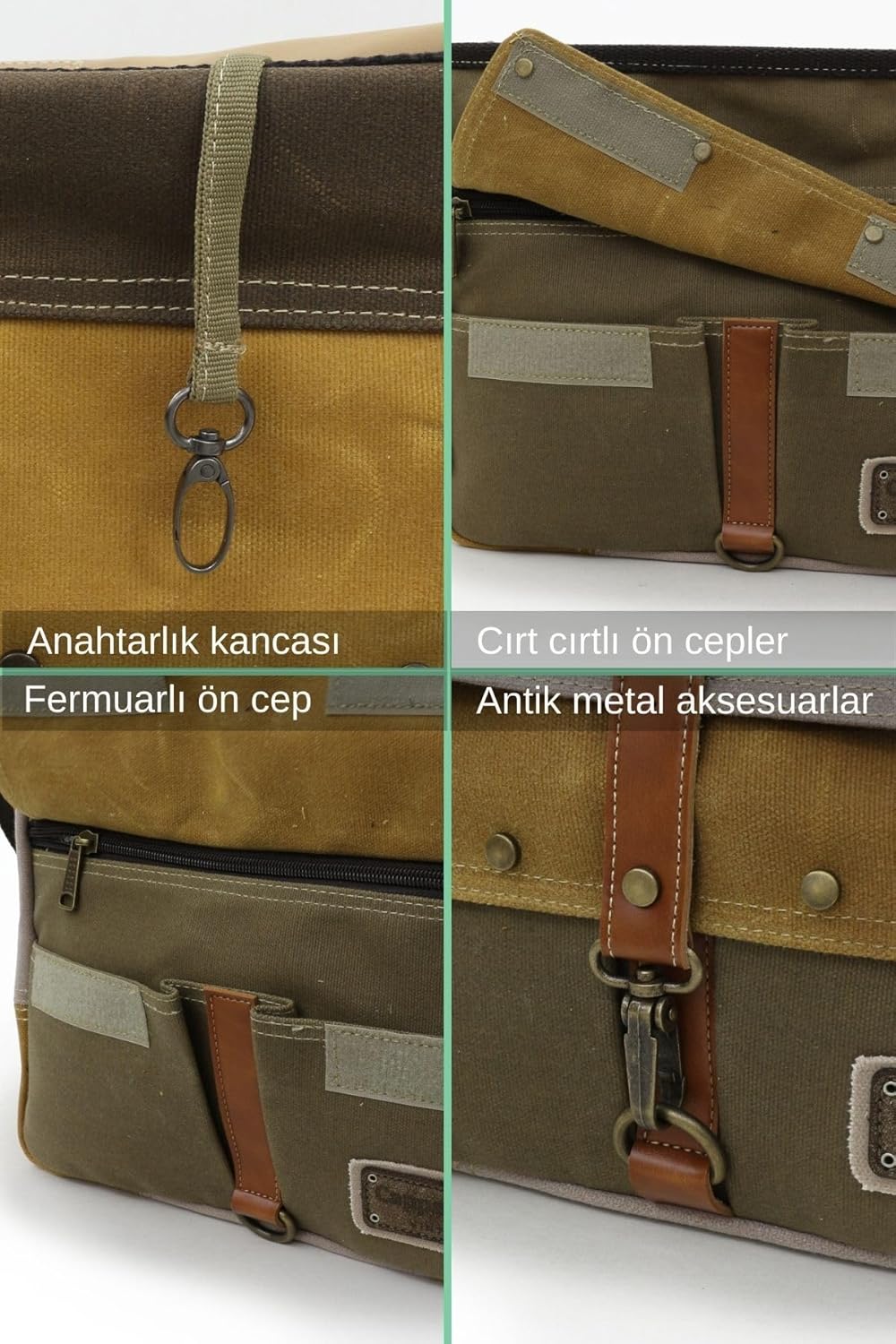 Antiochia 4046 Messenger Bag, Leather Detailed Shoulder Laptop Bag, Unisex Style for Daily, Travel