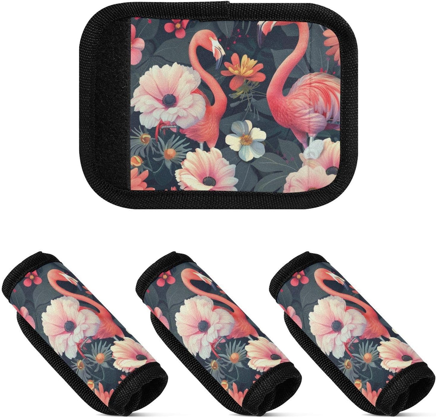 Flower and Flamingo 2 Pack Luggage Handle Wraps Covers for Suitcase Identifiers Bag Tags Travel Accessories