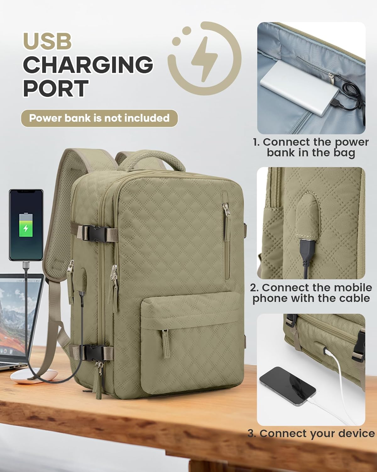 Travel Vacuum Storage Backpack with Air Pump Vacuum Seal Compression Space Saver Bags Clothing Vacpack 18x14x8 inches Travel Bag Carry on Personal item Laptop Work Backpacks Women Men Khaki