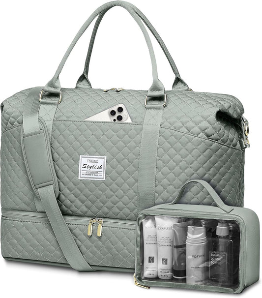 Weekender Bags for Women Duffle Bag - Travel Duffel Bag with Shoe Compartmen Carry on Overnight Bag with Toiletry Bag Gym Tote Bag with Wet Pocket Hospital Bags for Labor and Delivery Green