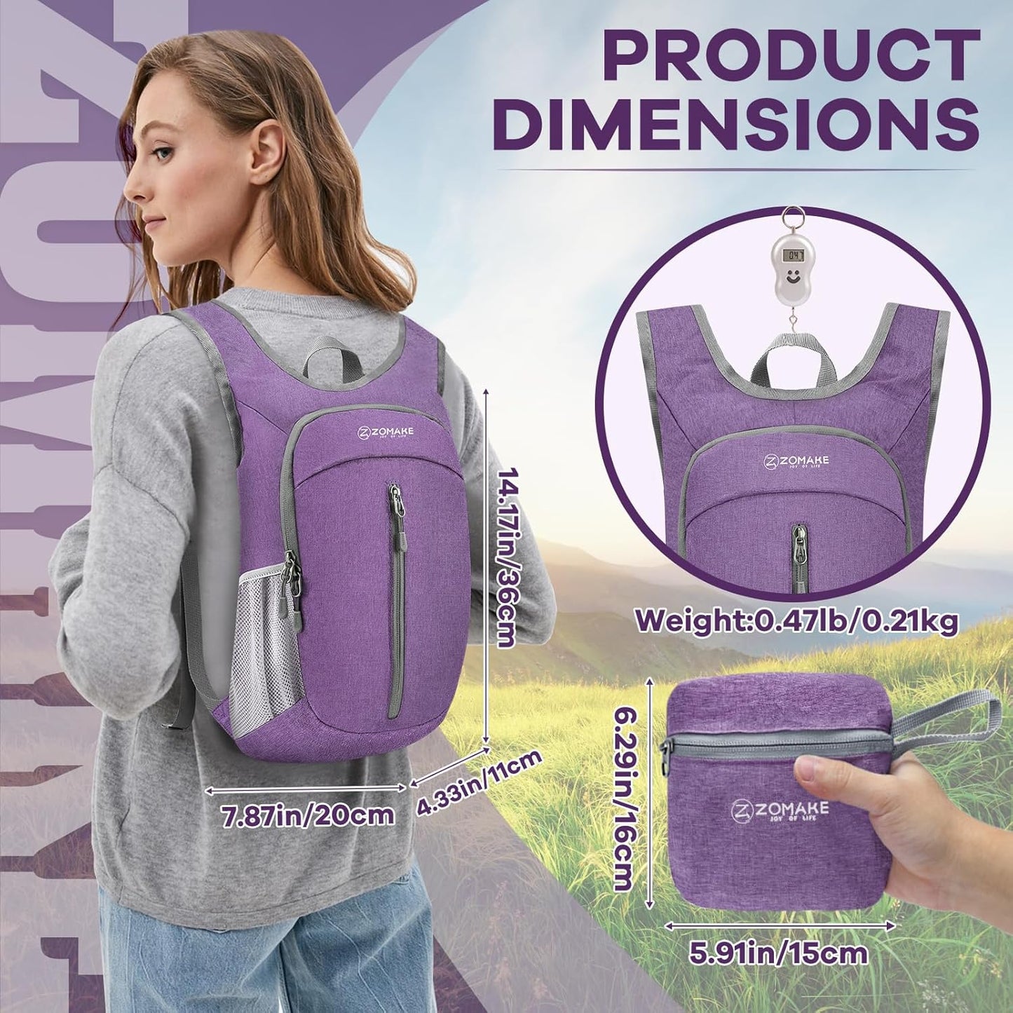 ZOMAKE 10L Ultra Lightweight Packable Backpack, Small Daypack Light Foldable Backpacks Water