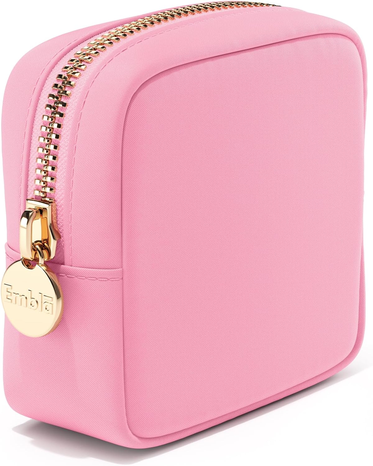 Embla Makeup Bag Travel Cosmetics Pouch and Toiletry Bag, Nylon Zipper Pouch Purse, Cute Make Up Organizer Storage Tote for Women Girls, Travel Skincare Case, Small Makeup Bags, Flamingo Pink